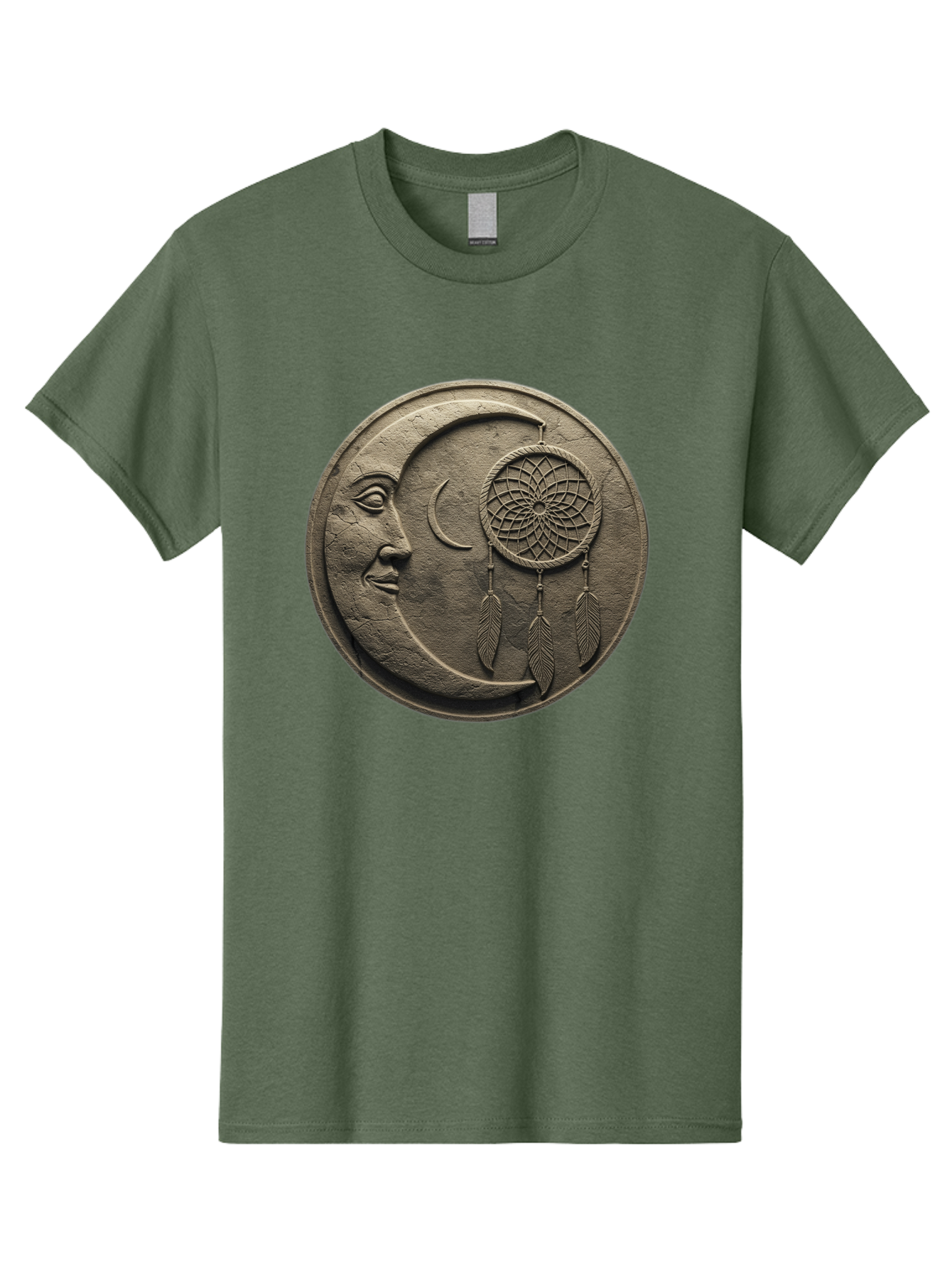 Man-In-The-Moon-Dreamcatcher-Plaque Men'S Graphic Tee, 100% Cotton, Comfortable Casual Summer Wear, Machine Washable, Dreamcatcher, Moon Face, Mystical Symbol, Spiritual Charm, Native American Culture, Handmade Art, Spiritual Protection, Bad293