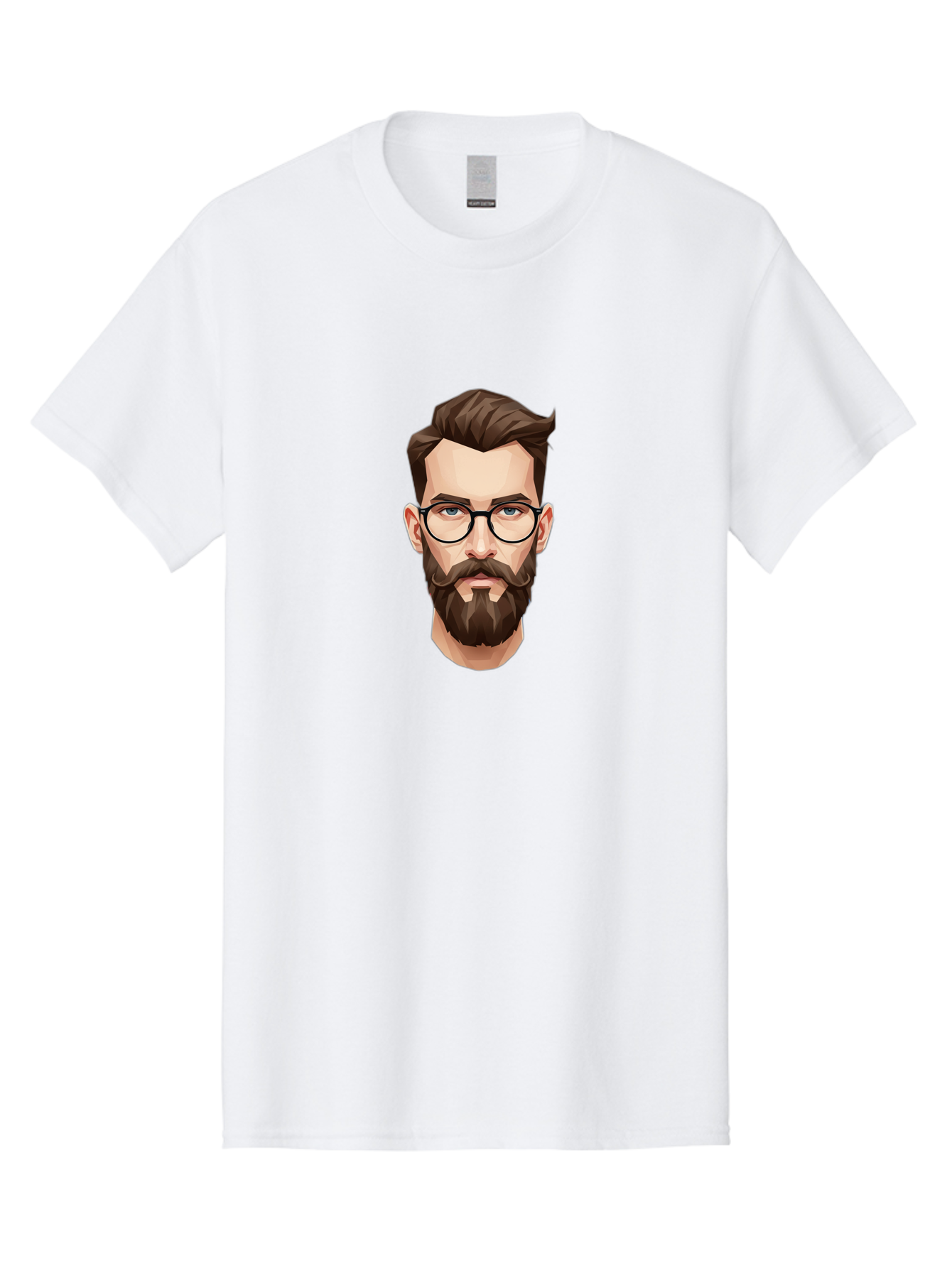 Man-With-Beard-And-Glasses Men'S Graphic Tee, 100% Cotton, Comfortable Casual Summer Wear, Machine Washable, Cartoon Man, Bearded Man, Stylish Glasses, Blue Eyes, Brown Hair, Trendy Look, Hipster Style, Modern Illustration, Digital Art, Bad294