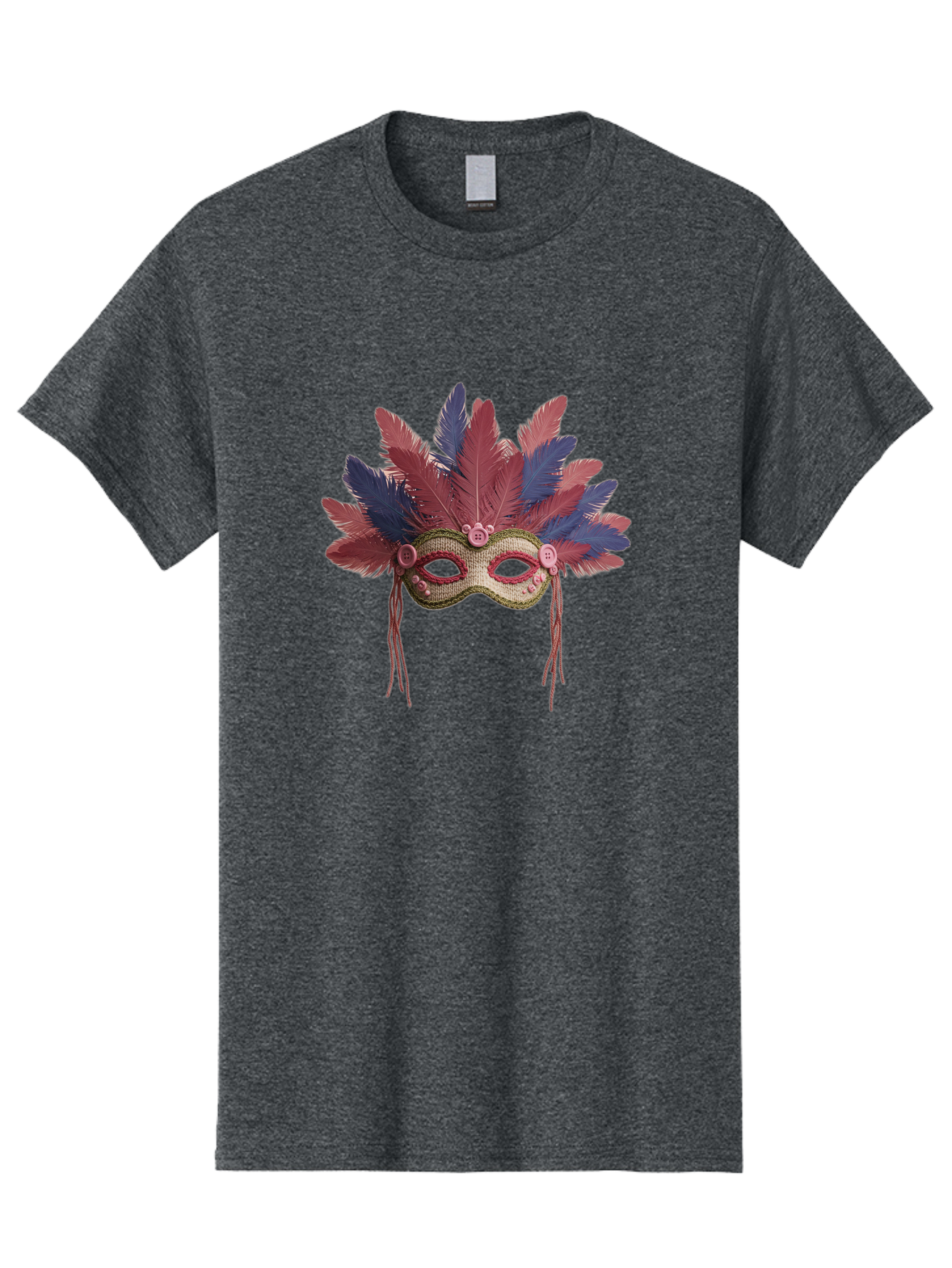 Mardi-Gras-Mask Men'S Graphic Tee, 100% Cotton, Comfortable Casual Summer Wear, Machine Washable, Vibrant Mardi Gras Mask, Red And Blue Feathers, Fancy Decoration, Festive Theme, Celebration, Colorful, Elaborate Design Bad297