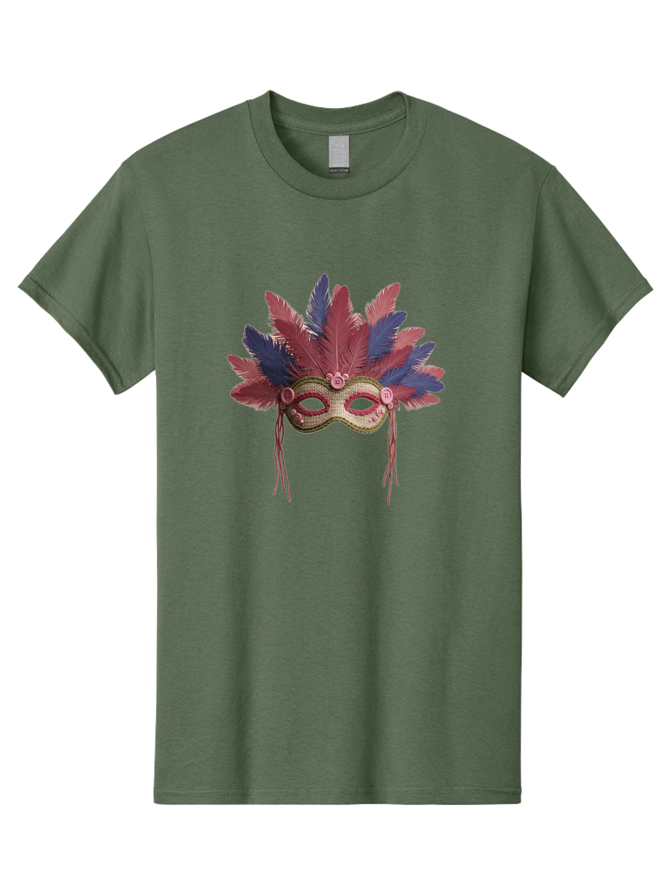 Mardi-Gras-Mask Men'S Graphic Tee, 100% Cotton, Comfortable Casual Summer Wear, Machine Washable, Vibrant Mardi Gras Mask, Red And Blue Feathers, Fancy Decoration, Festive Theme, Celebration, Colorful, Elaborate Design Bad297
