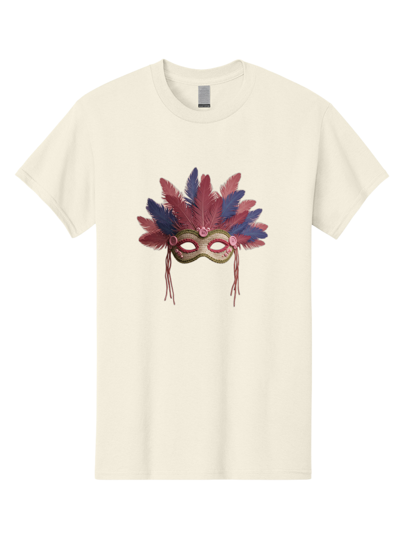 Mardi-Gras-Mask Men'S Graphic Tee, 100% Cotton, Comfortable Casual Summer Wear, Machine Washable, Vibrant Mardi Gras Mask, Red And Blue Feathers, Fancy Decoration, Festive Theme, Celebration, Colorful, Elaborate Design Bad297