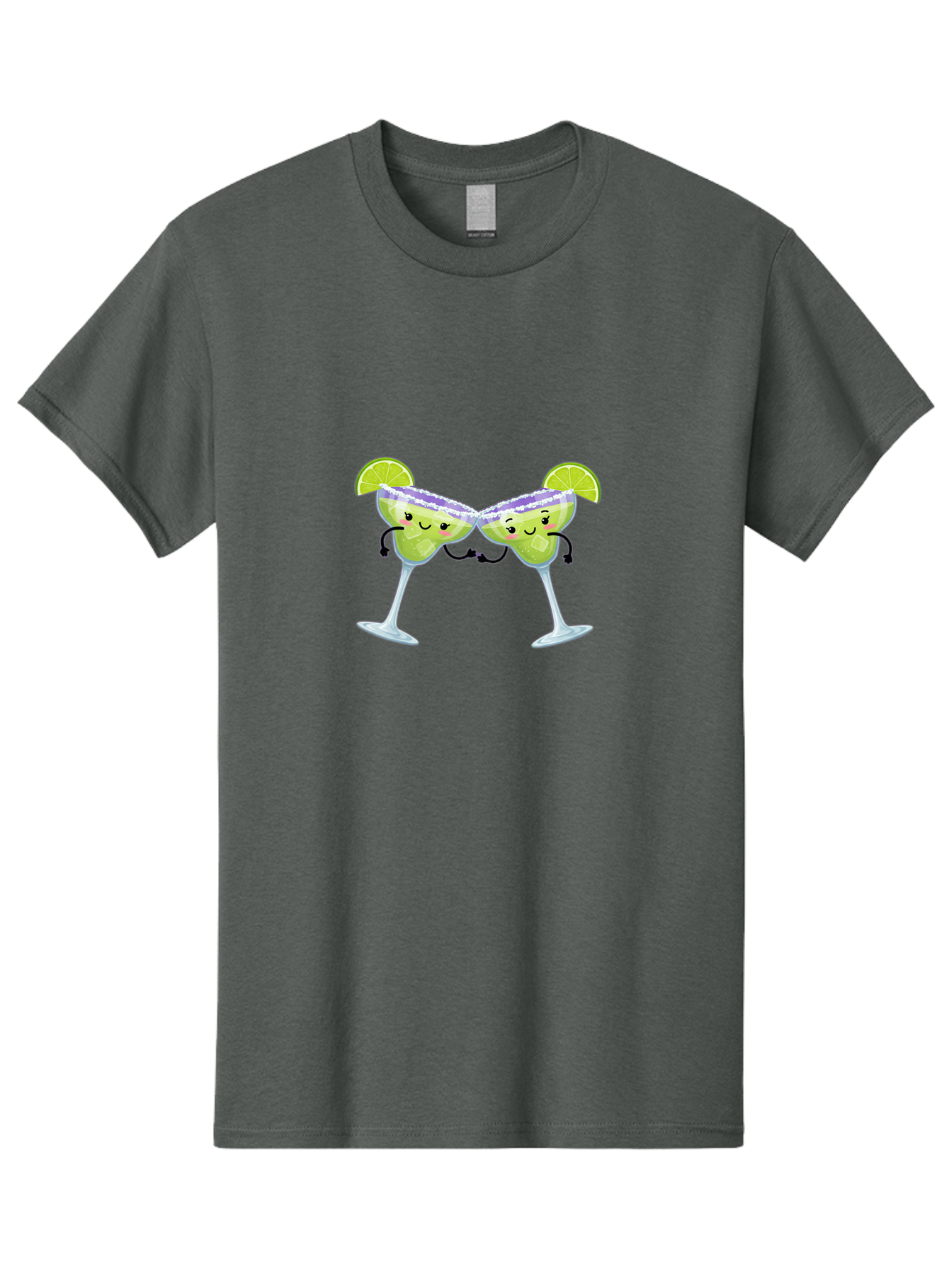 Margaritas Men'S Graphic Tee, 100% Cotton, Comfortable Casual Summer Wear, Machine Washable, Cartoon Cocktail Glasses, Margarita Glasses With Smiling Faces, Intertwined Stems, Lime Wedges, Happy Hour, Festive Drinks, Cocktail Party, Bad298