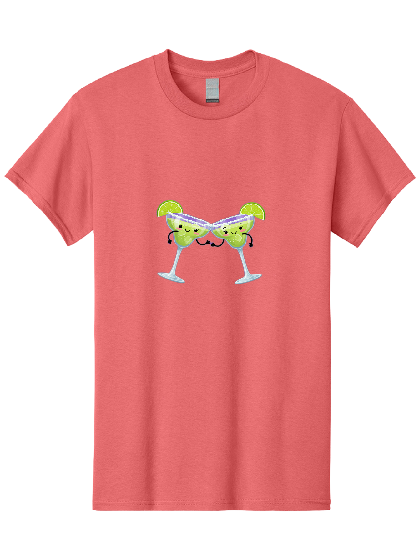 Margaritas Men'S Graphic Tee, 100% Cotton, Comfortable Casual Summer Wear, Machine Washable, Cartoon Cocktail Glasses, Margarita Glasses With Smiling Faces, Intertwined Stems, Lime Wedges, Happy Hour, Festive Drinks, Cocktail Party, Bad298