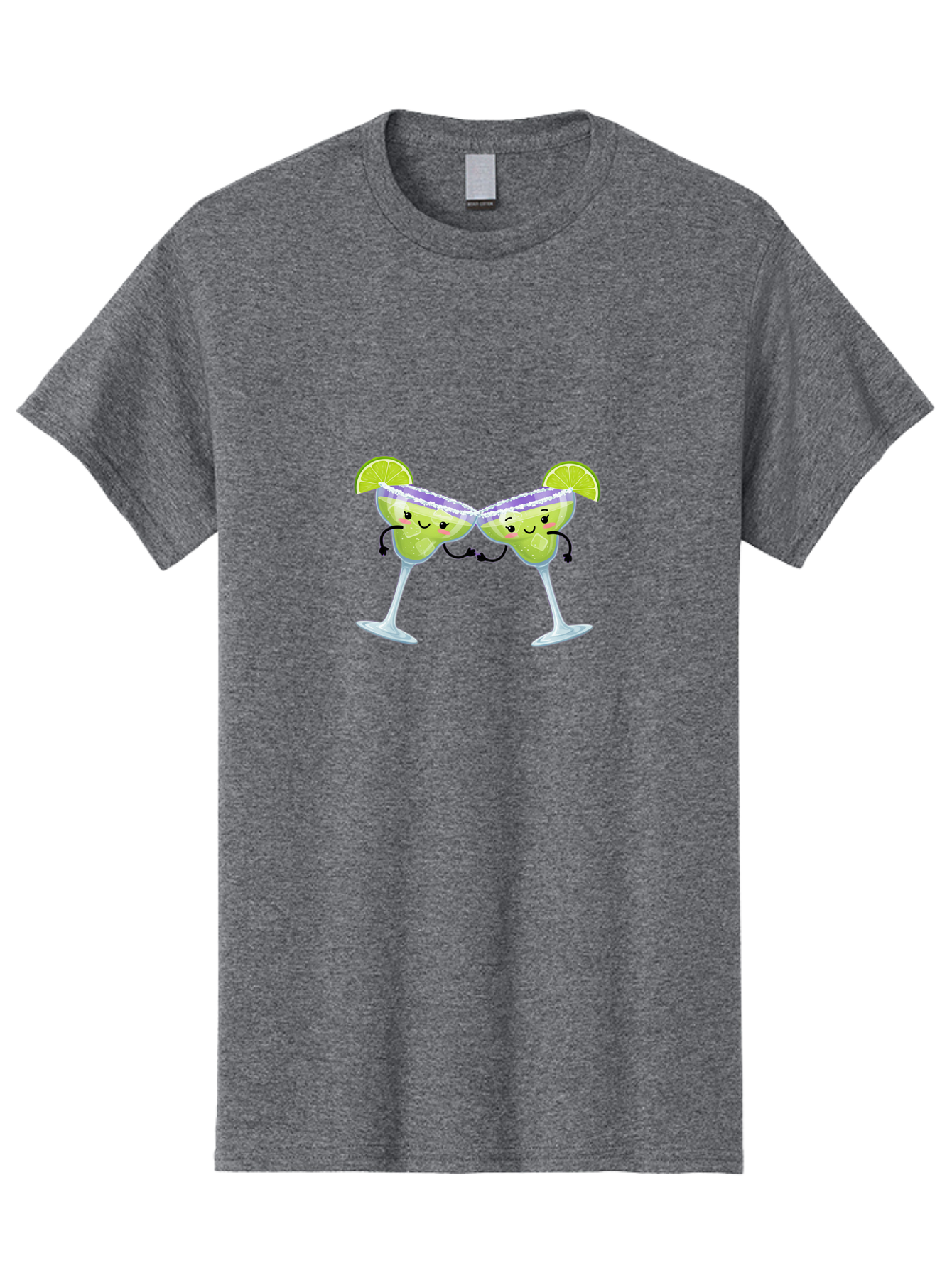 Margaritas Men'S Graphic Tee, 100% Cotton, Comfortable Casual Summer Wear, Machine Washable, Cartoon Cocktail Glasses, Margarita Glasses With Smiling Faces, Intertwined Stems, Lime Wedges, Happy Hour, Festive Drinks, Cocktail Party, Bad298