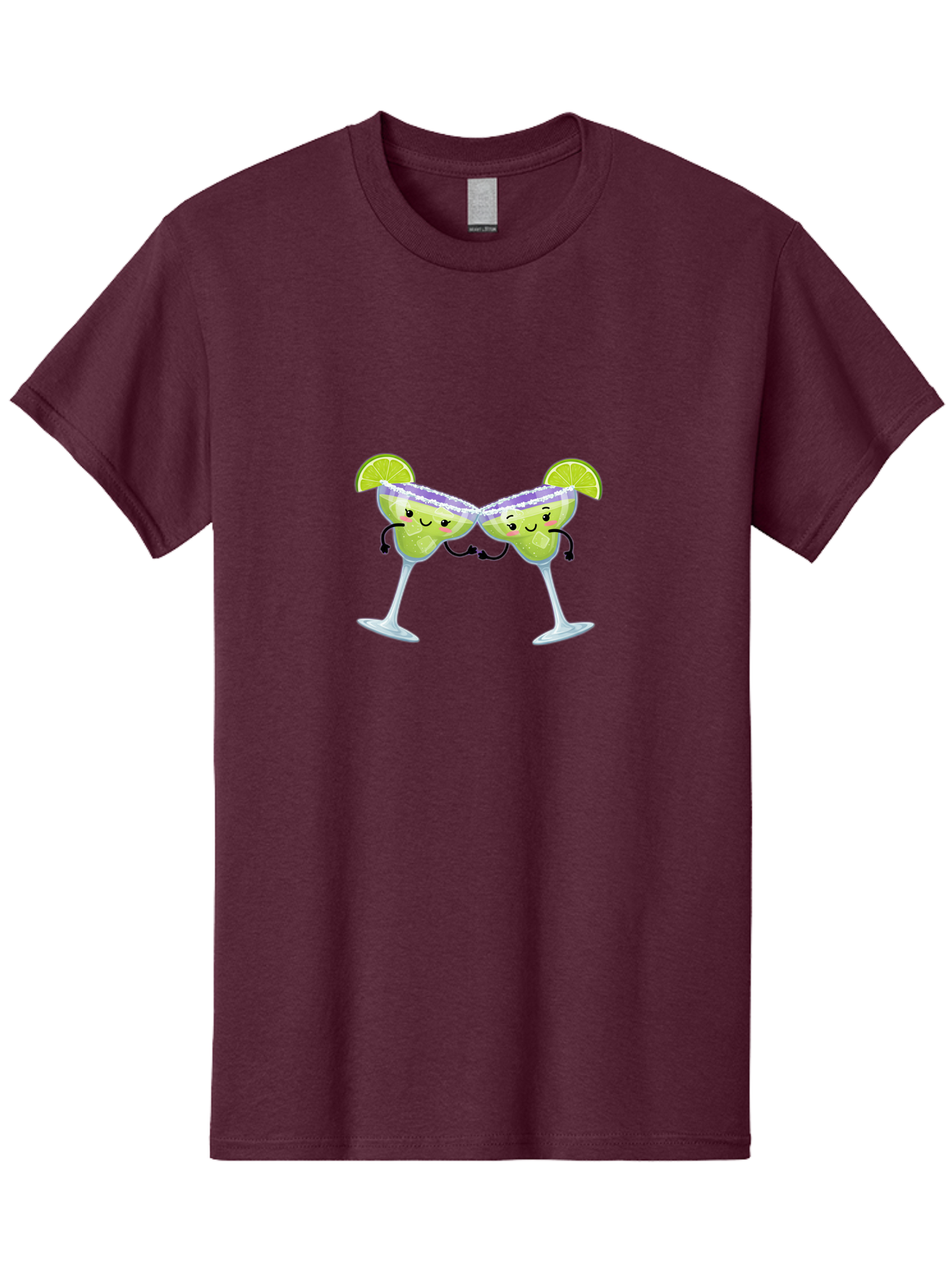Margaritas Men'S Graphic Tee, 100% Cotton, Comfortable Casual Summer Wear, Machine Washable, Cartoon Cocktail Glasses, Margarita Glasses With Smiling Faces, Intertwined Stems, Lime Wedges, Happy Hour, Festive Drinks, Cocktail Party, Bad298