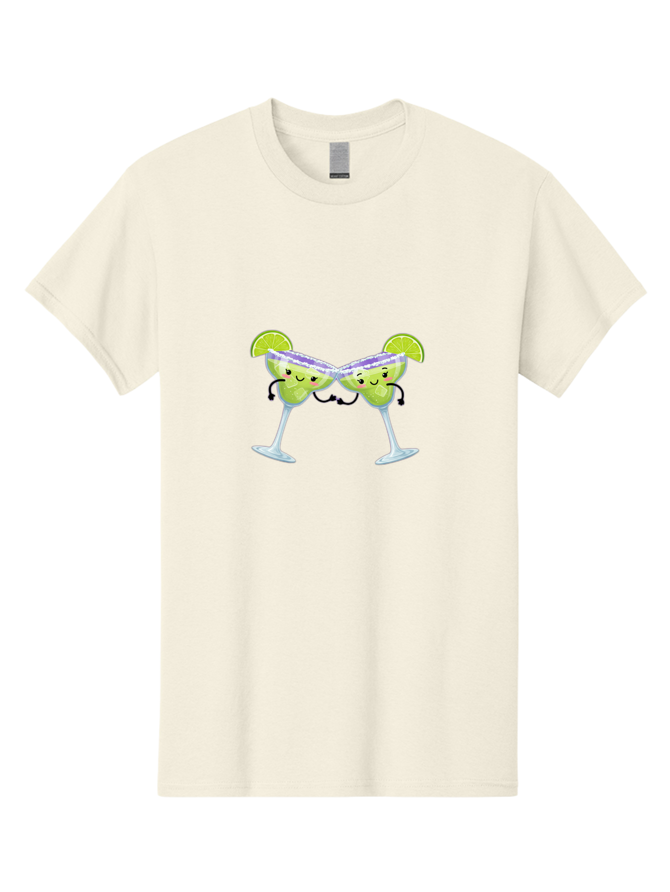 Margaritas Men'S Graphic Tee, 100% Cotton, Comfortable Casual Summer Wear, Machine Washable, Cartoon Cocktail Glasses, Margarita Glasses With Smiling Faces, Intertwined Stems, Lime Wedges, Happy Hour, Festive Drinks, Cocktail Party, Bad298