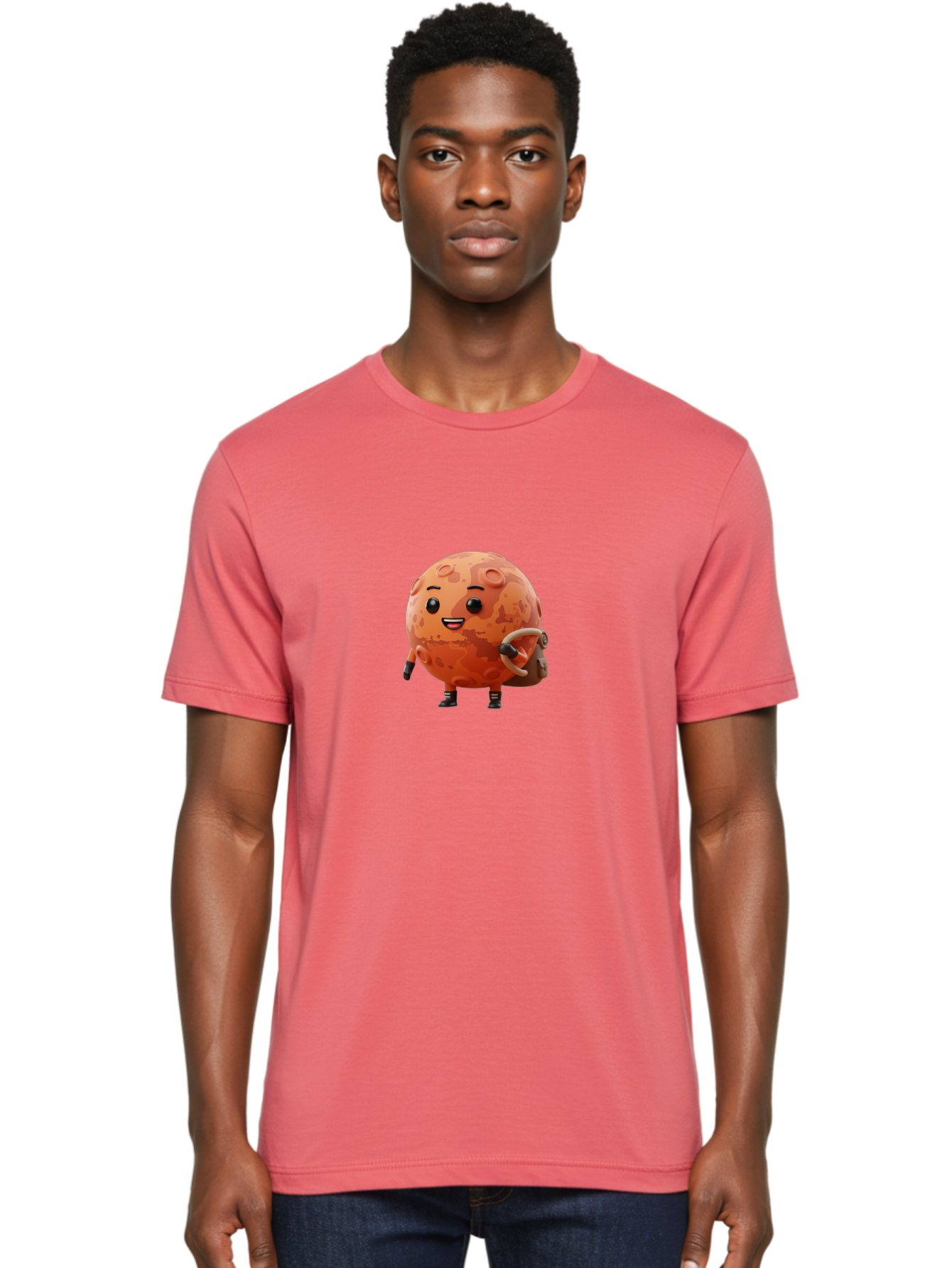 Mars-Character Men'S Graphic Tee, 100% Cotton, Comfortable Casual Summer Wear, Machine Washable, Cartoon Mars, Anthropomorphic Planet, Mars Character, Science Fiction, Planetary Character, Mars Illustration, Cute Mars, Mars Mascot, Bad300