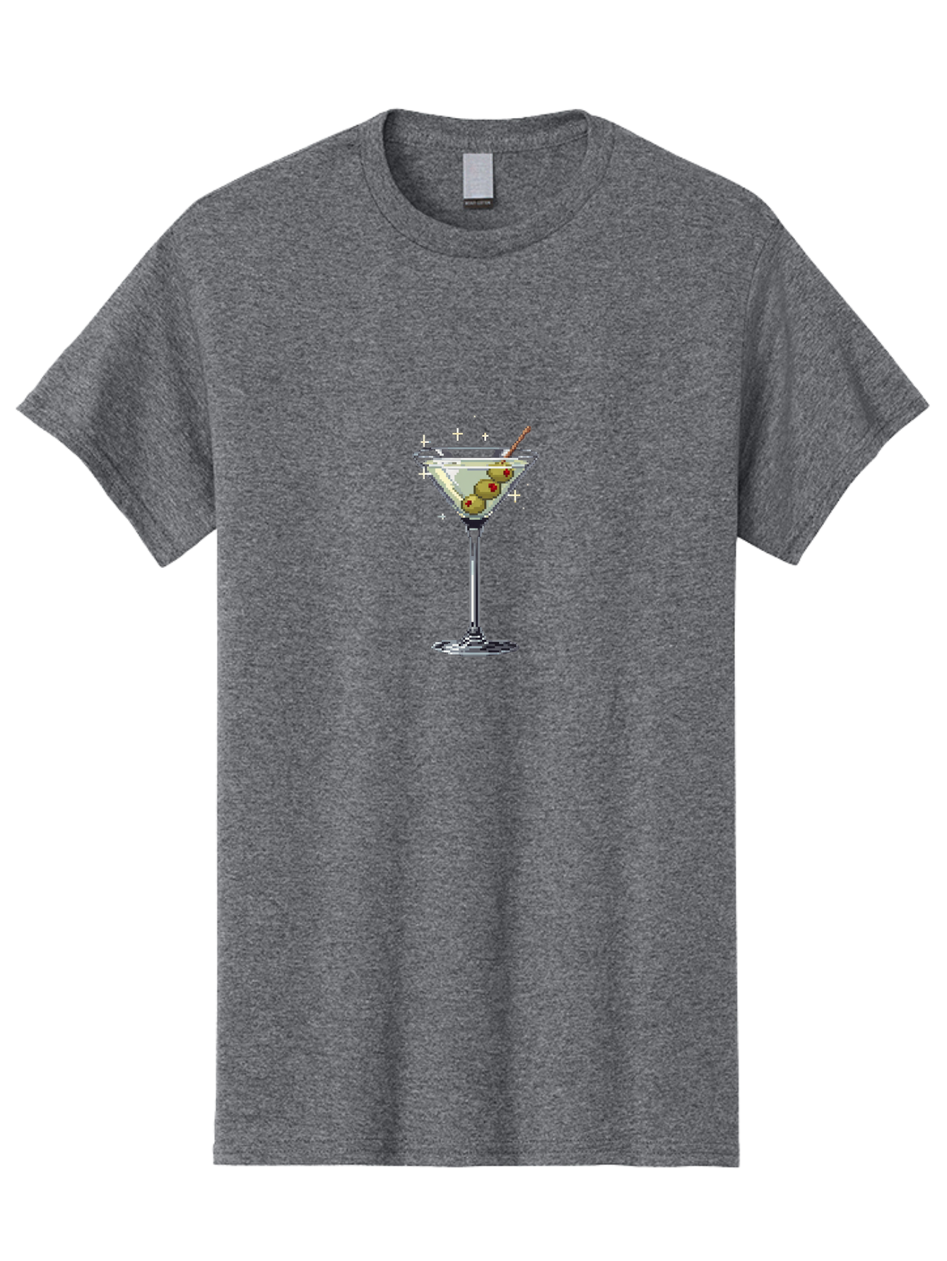 Martini-Glass-1 Men'S Graphic Tee, 100% Cotton, Comfortable Casual Summer Wear, Machine Washable, Martini Glass, Cocktail, 8-Bit Art, Retro Video Game, Olives, Red Pimentos, Pixelated Design, Barware, Cocktail Party, Fun Night Bad301