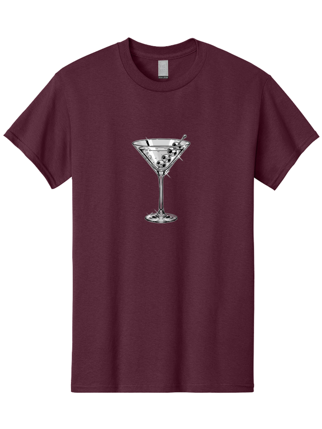 Martini-Glass-2 Men'S Graphic Tee, 100% Cotton, Comfortable Casual Summer Wear, Machine Washable, Martini Glass, Cocktail, Olives, Clear Drink, Glassware, Elegant, Sophisticated, Luxury, Bars, Nightlife, Mixology Bad302