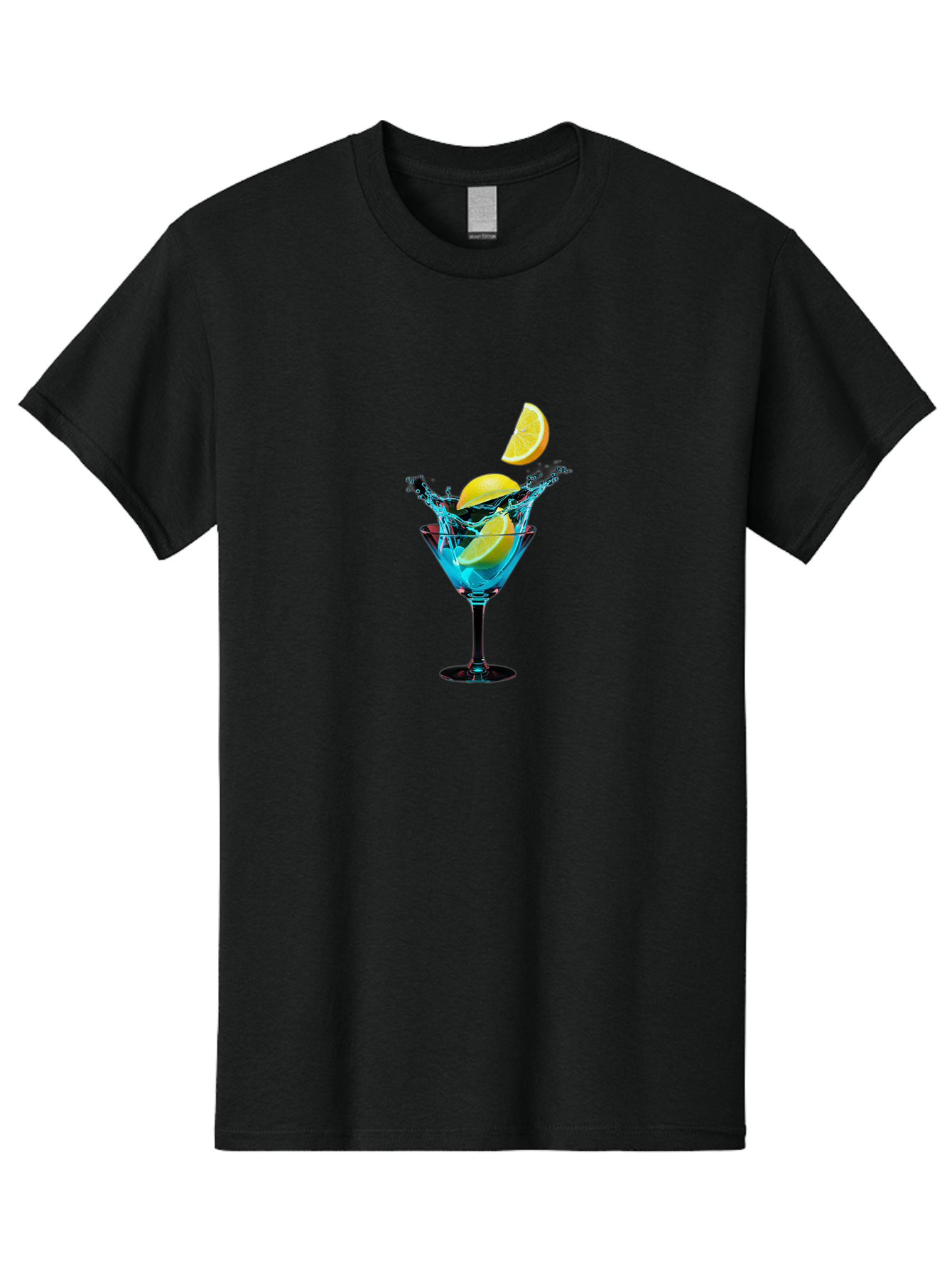 Martini-Glass-With-Lemon-Splash Men'S Graphic Tee, 100% Cotton, Comfortable Casual Summer Wear, Machine Washable, Martini Glass, Citrus Slice, Splash Effect, Refreshing Drink, Citrusy Flavor, Cocktail Hour, Citrus Twist, Blue Liquid Bad304