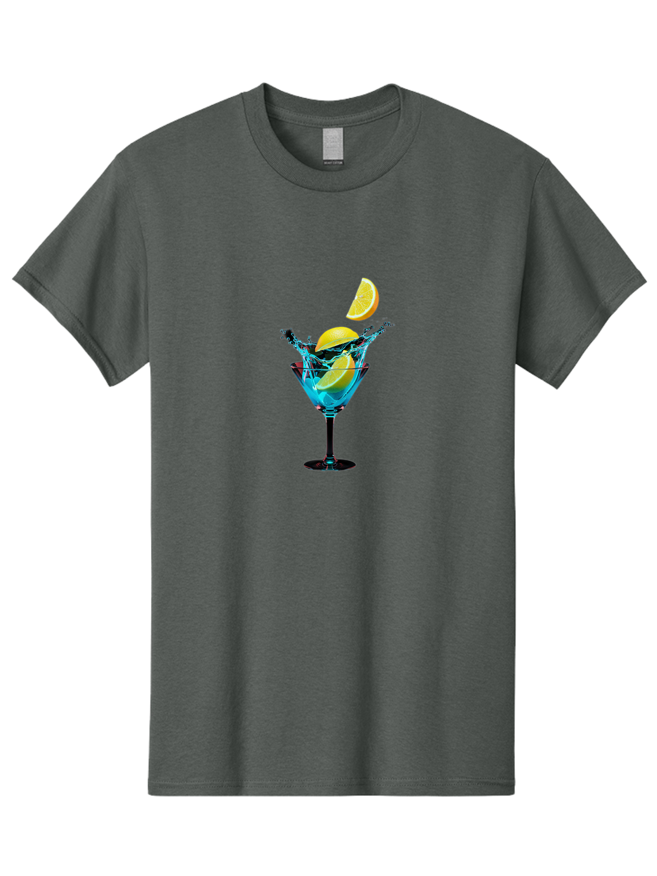 Martini-Glass-With-Lemon-Splash Men'S Graphic Tee, 100% Cotton, Comfortable Casual Summer Wear, Machine Washable, Martini Glass, Citrus Slice, Splash Effect, Refreshing Drink, Citrusy Flavor, Cocktail Hour, Citrus Twist, Blue Liquid Bad304