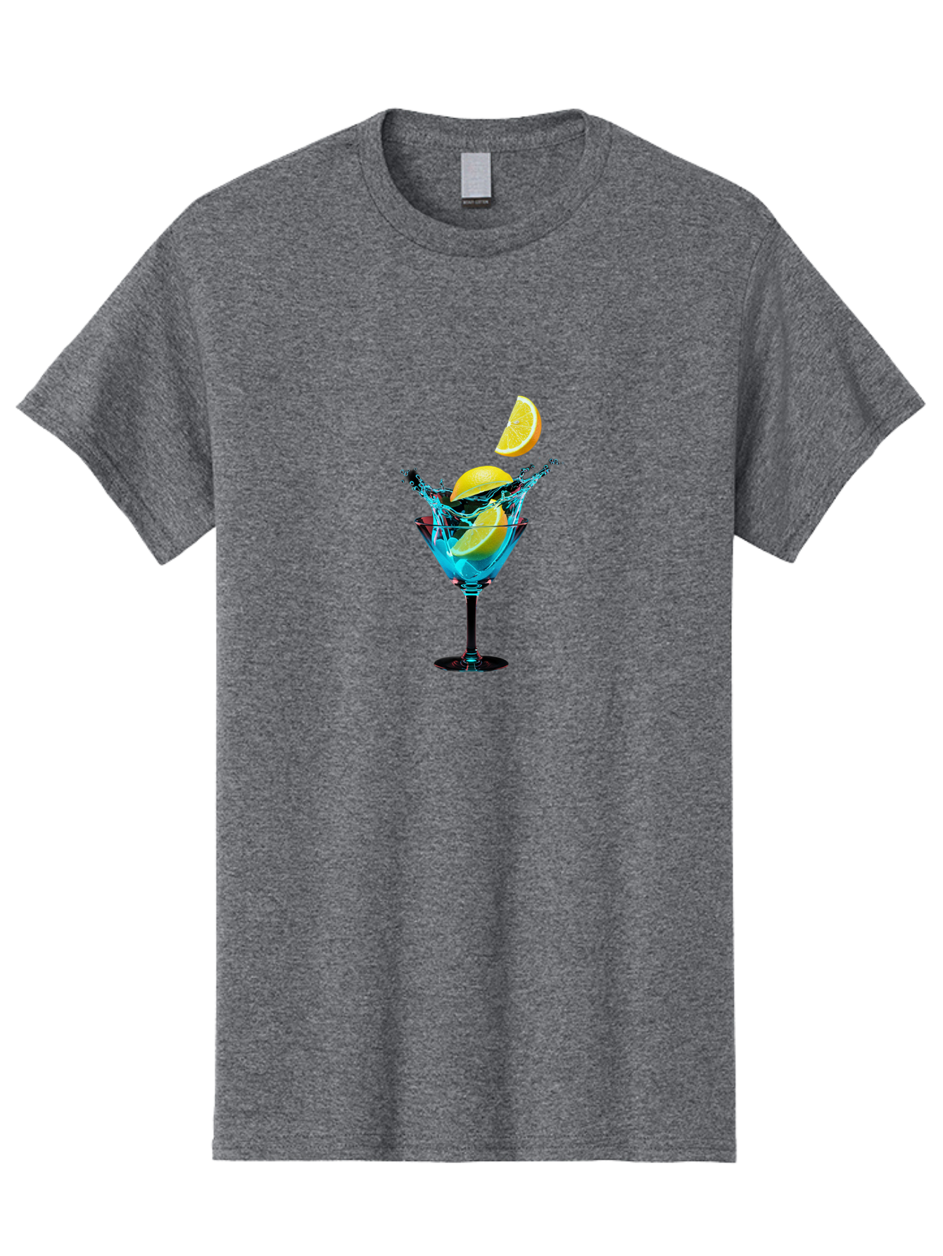 Martini-Glass-With-Lemon-Splash Men'S Graphic Tee, 100% Cotton, Comfortable Casual Summer Wear, Machine Washable, Martini Glass, Citrus Slice, Splash Effect, Refreshing Drink, Citrusy Flavor, Cocktail Hour, Citrus Twist, Blue Liquid Bad304