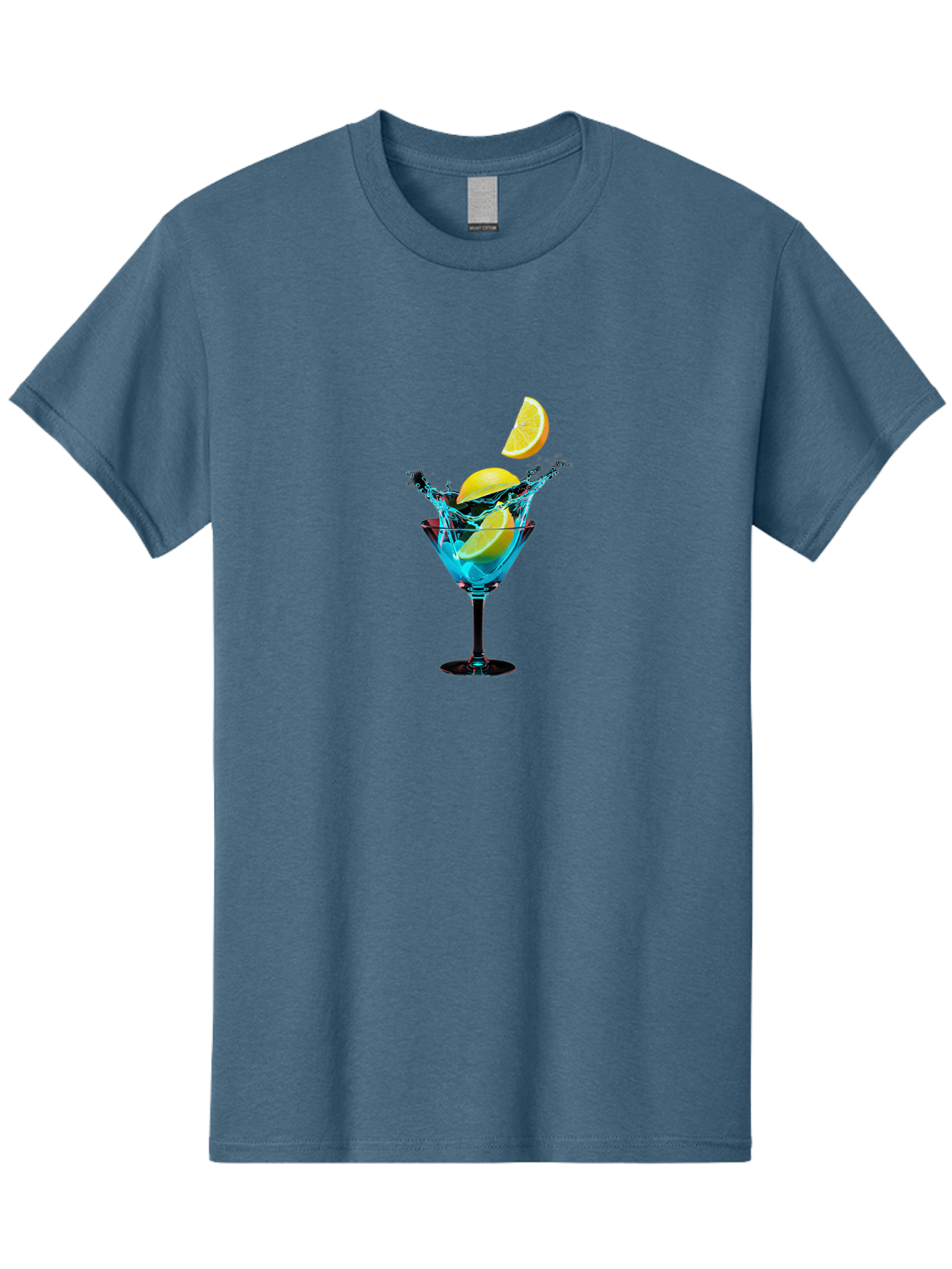 Martini-Glass-With-Lemon-Splash Men'S Graphic Tee, 100% Cotton, Comfortable Casual Summer Wear, Machine Washable, Martini Glass, Citrus Slice, Splash Effect, Refreshing Drink, Citrusy Flavor, Cocktail Hour, Citrus Twist, Blue Liquid Bad304