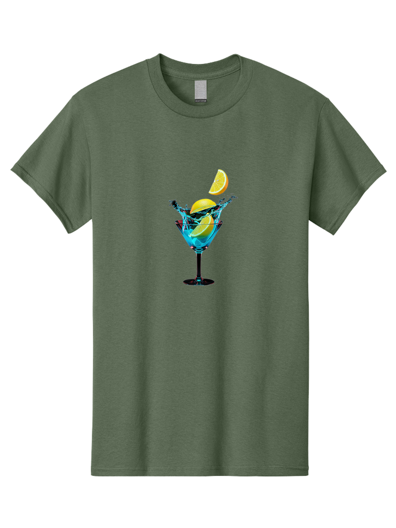 Martini-Glass-With-Lemon-Splash Men'S Graphic Tee, 100% Cotton, Comfortable Casual Summer Wear, Machine Washable, Martini Glass, Citrus Slice, Splash Effect, Refreshing Drink, Citrusy Flavor, Cocktail Hour, Citrus Twist, Blue Liquid Bad304