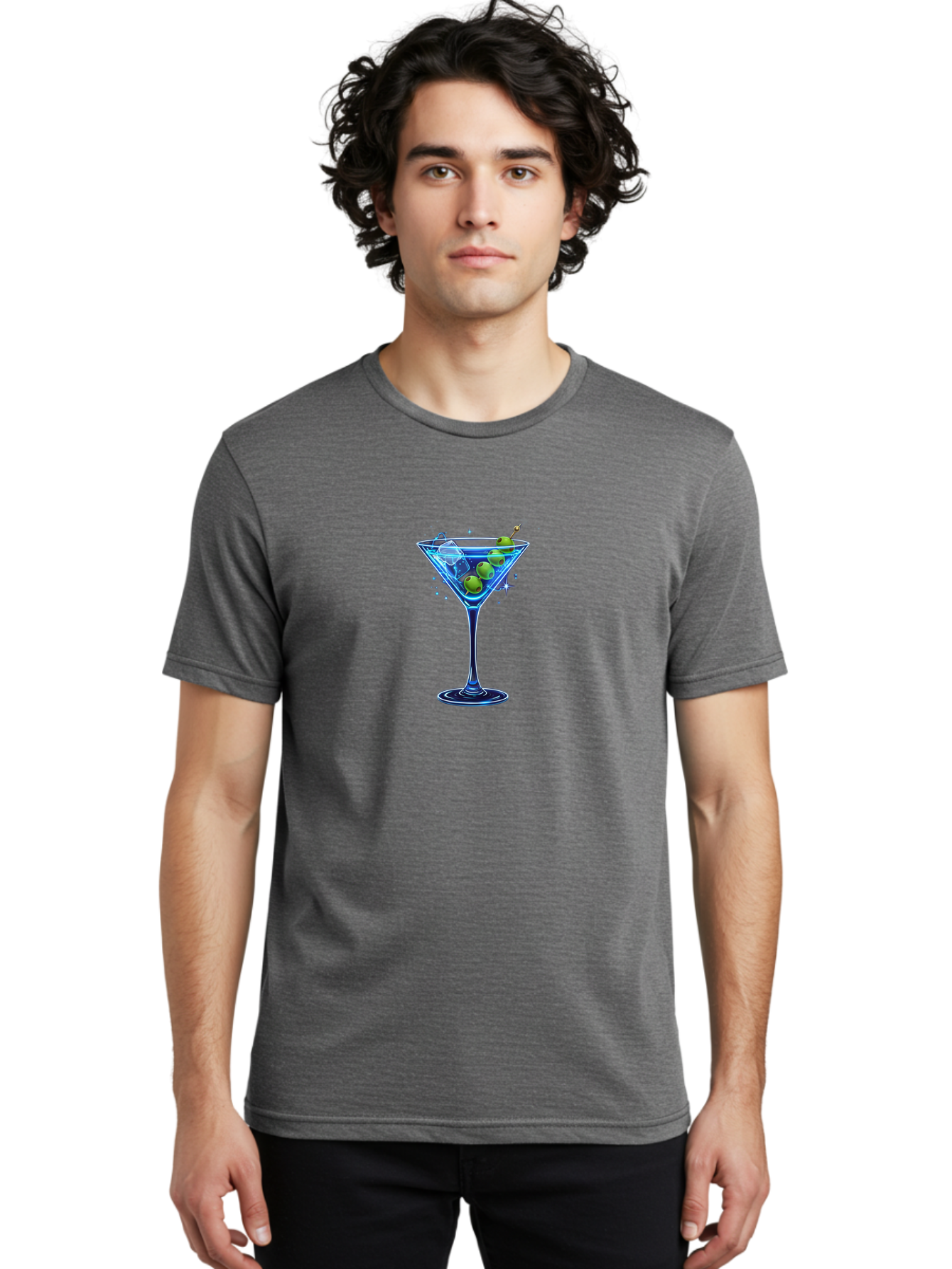 Martini-Glass Men'S Graphic Tee, 100% Cotton, Comfortable Casual Summer Wear, Machine Washable, Martini Glass, Cocktail, Martini, Olives, Ice, Festive Drink, Refreshing Beverage, Night Out, Party Time, Classic Cocktail Bad305