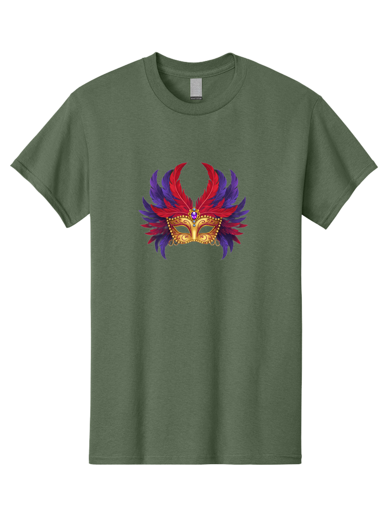 Masquerade-Mask Men'S Graphic Tee, 100% Cotton, Comfortable Casual Summer Wear, Machine Washable, Masquerade Ball Mask, Venetian Mask, Feathered Mask, Gold Mask, Purple Gemstone, Red And Purple Feathers, Mardi Gras Mask, Carnival Mask, Bad308