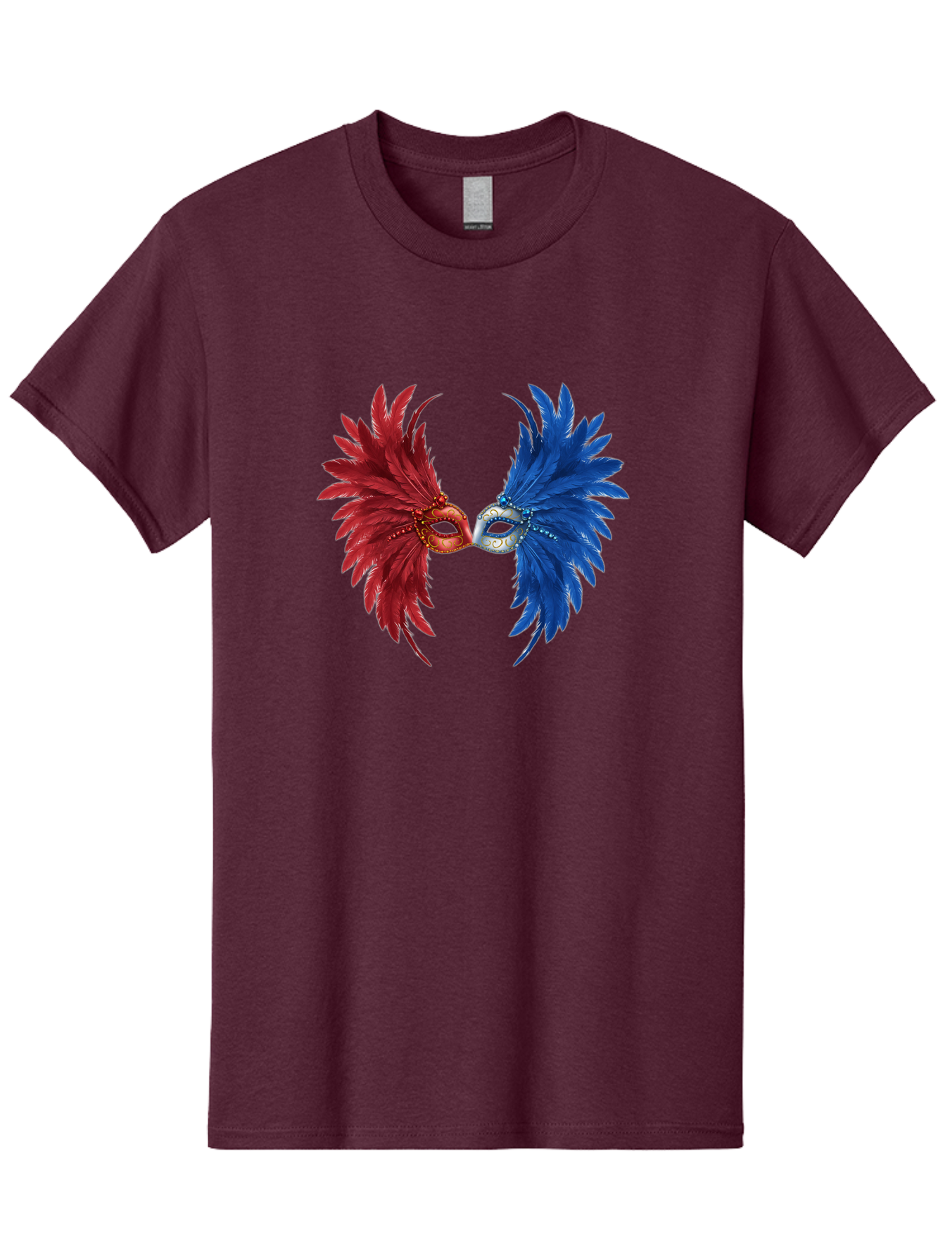 Masquerade-Masks Men'S Graphic Tee, 100% Cotton, Comfortable Casual Summer Wear, Machine Washable, Masquerade Masks, Red And Blue Feathers, Decorative Mask, Kiss, Carnival Celebration, Festive Atmosphere, Party Accessories, Costume Jewelry, Bad309