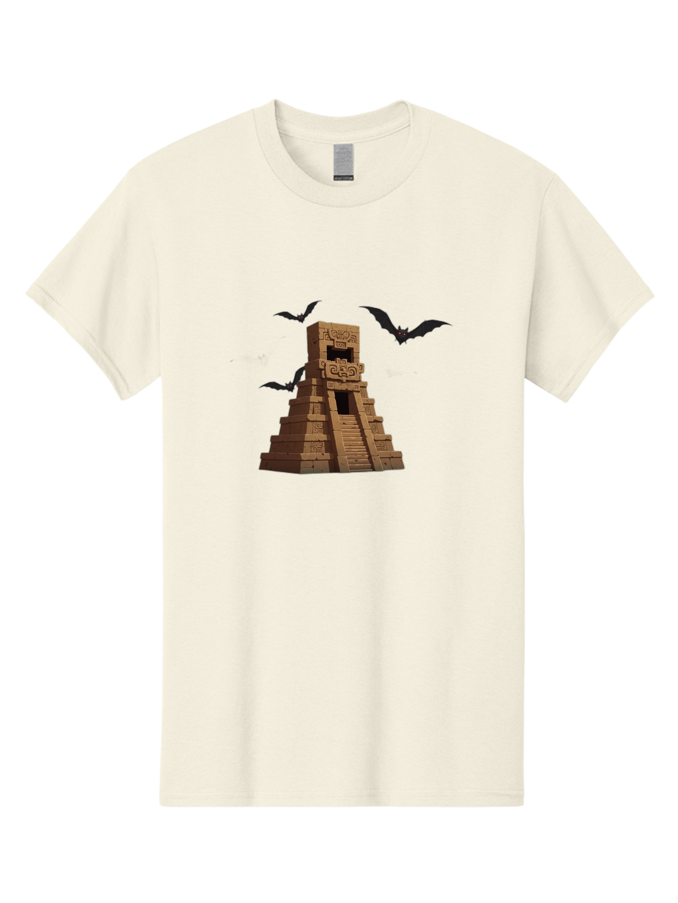 Mayan-Temple Men'S Graphic Tee, 100% Cotton, Comfortable Casual Summer Wear, Machine Washable, Mayan Temple, Ancient Architecture, Mystical Bats, Mysterious Structure, Intricate Carvings, Stairs To The Unknown, Mysterious Eyes, Bad310