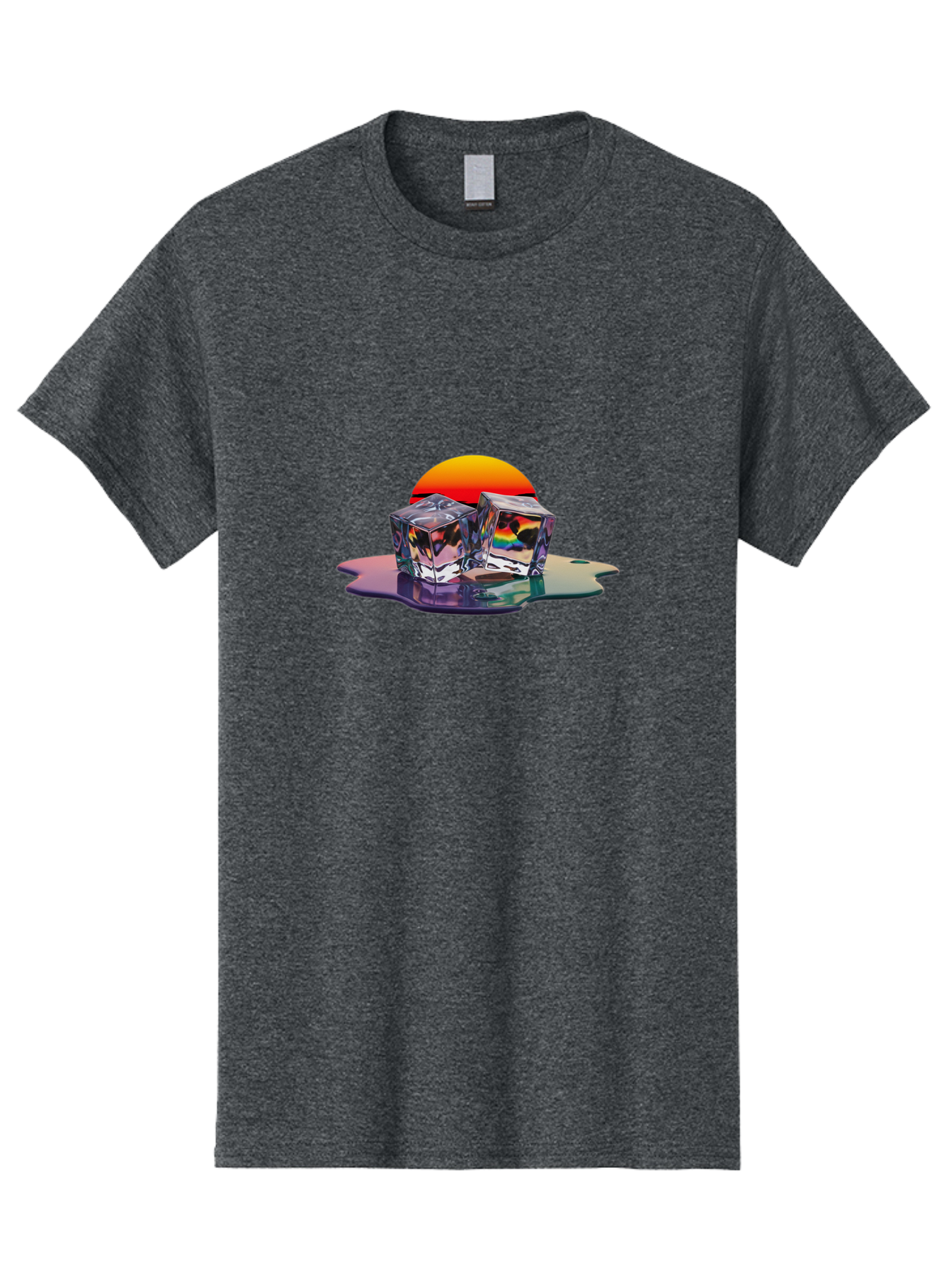Melting-Ice-Cubes-1 Men'S Graphic Tee, 100% Cotton, Comfortable Casual Summer Wear, Machine Washable, Ice Cubes, Melting Ice, Reflective Surface, Rainbow Colors, Vibrant Sunset, Abstract Art, Cool Design, Futuristic Style, Liquid Splash Bad312