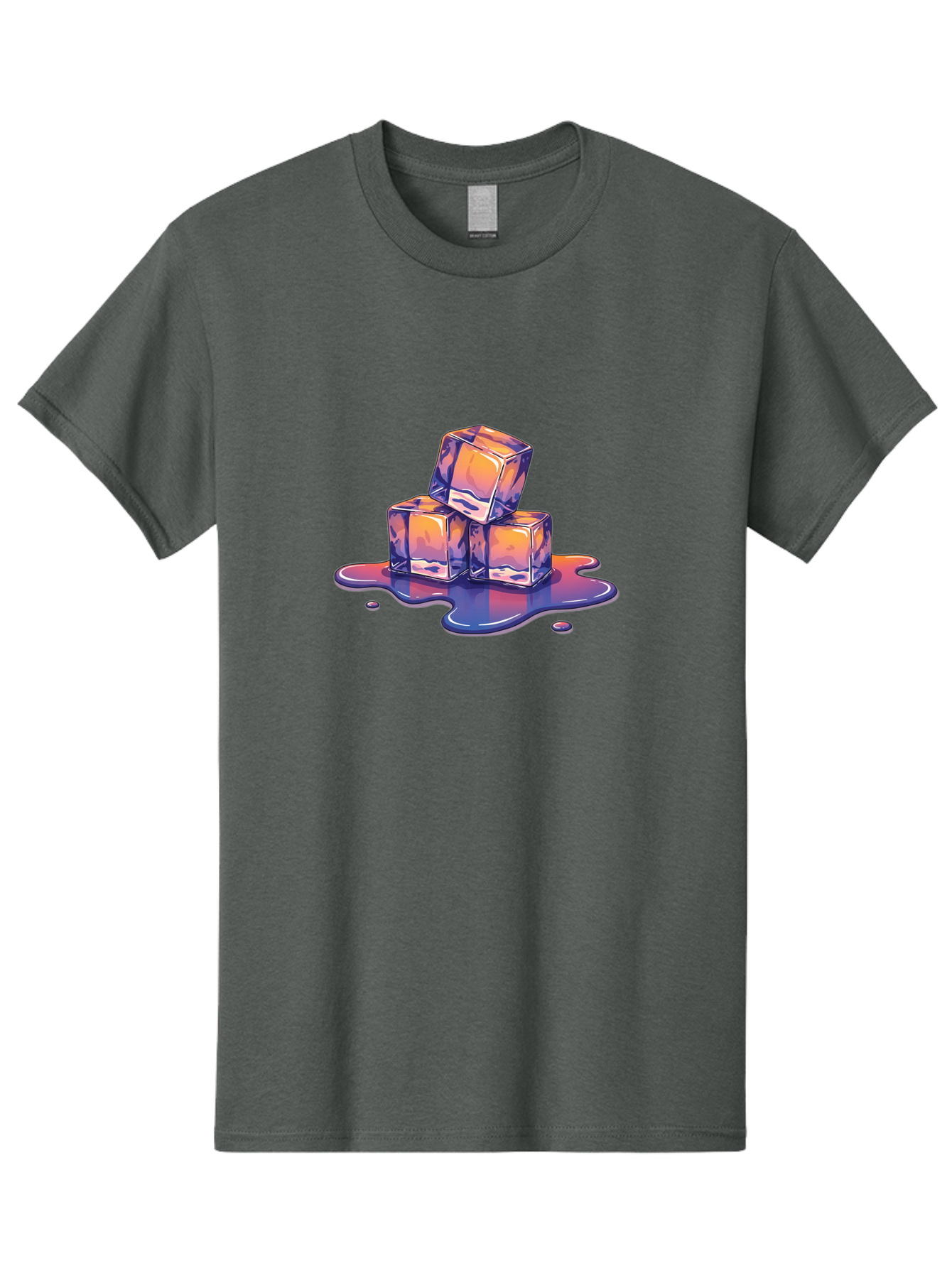 Melting-Ice-Cubes Men'S Graphic Tee, 100% Cotton, Comfortable Casual Summer Wear, Machine Washable, Ice Cubes, Melting Ice, Cold Beverage, Refreshing Drink, Vibrant Colors, Purple And Orange Hues, Liquid Splash, Cool Atmosphere, Frosty Effect Bad314
