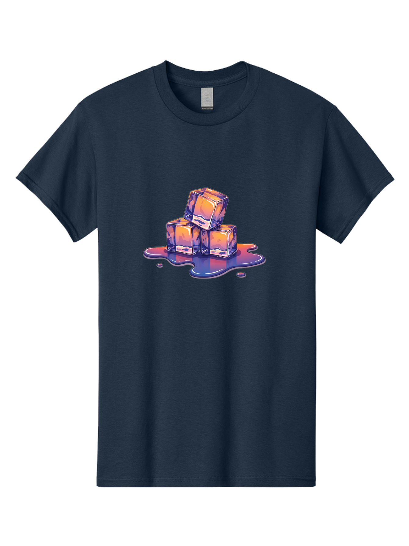 Melting-Ice-Cubes Men'S Graphic Tee, 100% Cotton, Comfortable Casual Summer Wear, Machine Washable, Ice Cubes, Melting Ice, Cold Beverage, Refreshing Drink, Vibrant Colors, Purple And Orange Hues, Liquid Splash, Cool Atmosphere, Frosty Effect Bad314
