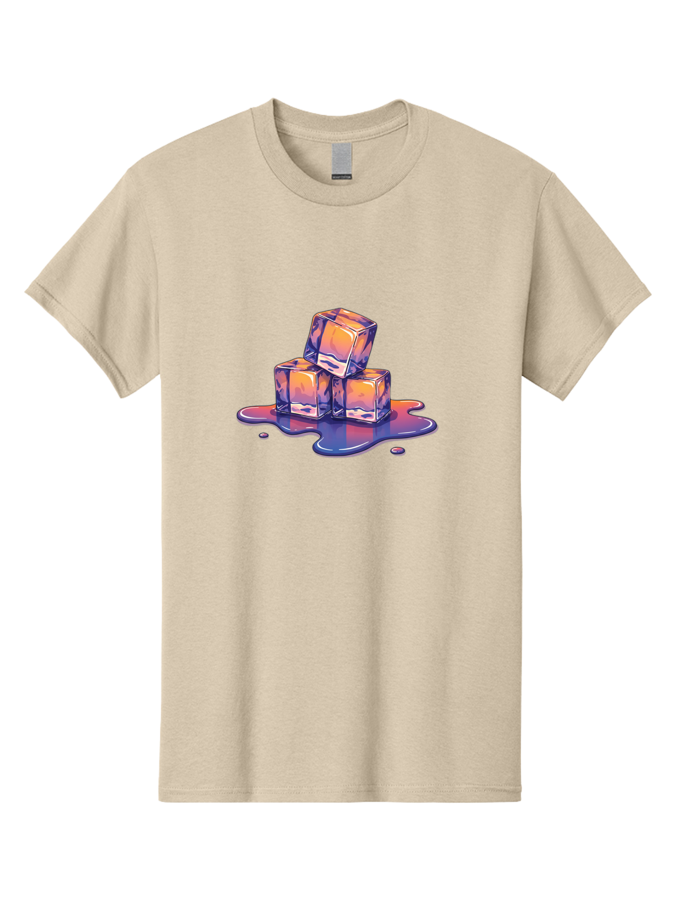 Melting-Ice-Cubes Men'S Graphic Tee, 100% Cotton, Comfortable Casual Summer Wear, Machine Washable, Ice Cubes, Melting Ice, Cold Beverage, Refreshing Drink, Vibrant Colors, Purple And Orange Hues, Liquid Splash, Cool Atmosphere, Frosty Effect Bad314