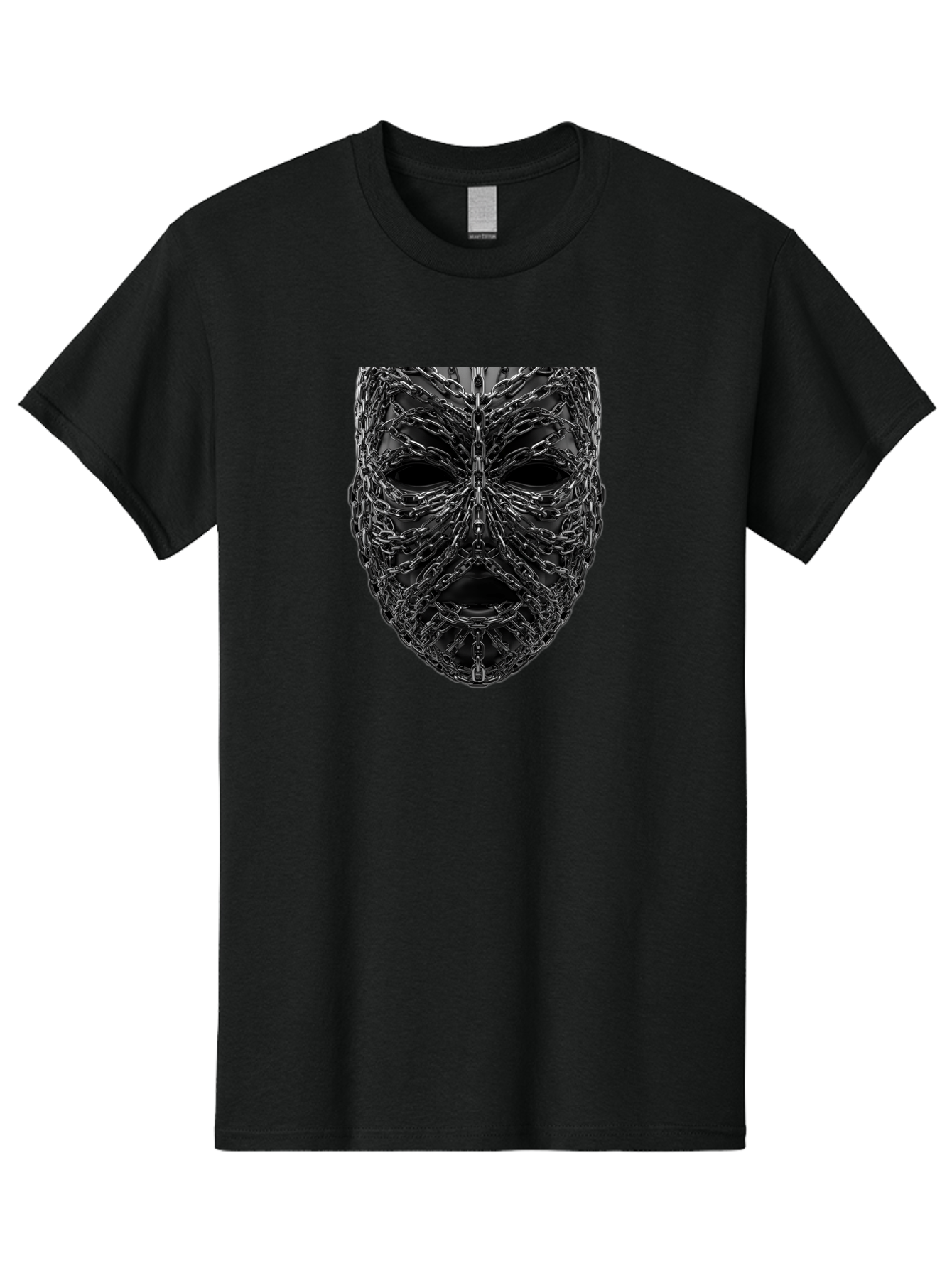 Metal-Chain-Mask Men'S Graphic Tee, 100% Cotton, Comfortable Casual Summer Wear, Machine Washable, Black Mask With Chains, Metal Chains Wrapped Around Face, Eerie Atmosphere, Dark Art, Gothic Style, Industrial Design, Chains, Mask, Bad316