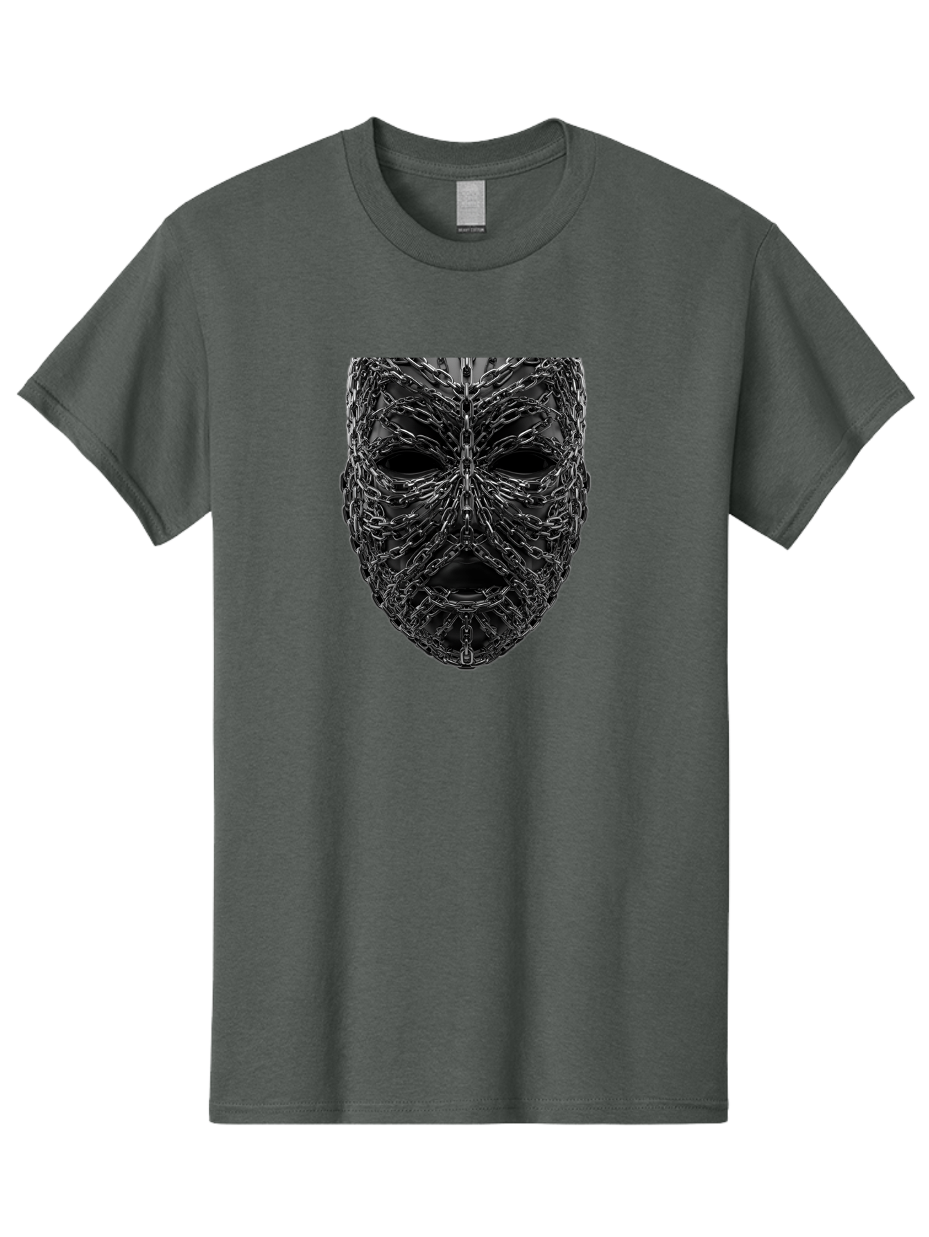 Metal-Chain-Mask Men'S Graphic Tee, 100% Cotton, Comfortable Casual Summer Wear, Machine Washable, Black Mask With Chains, Metal Chains Wrapped Around Face, Eerie Atmosphere, Dark Art, Gothic Style, Industrial Design, Chains, Mask, Bad316
