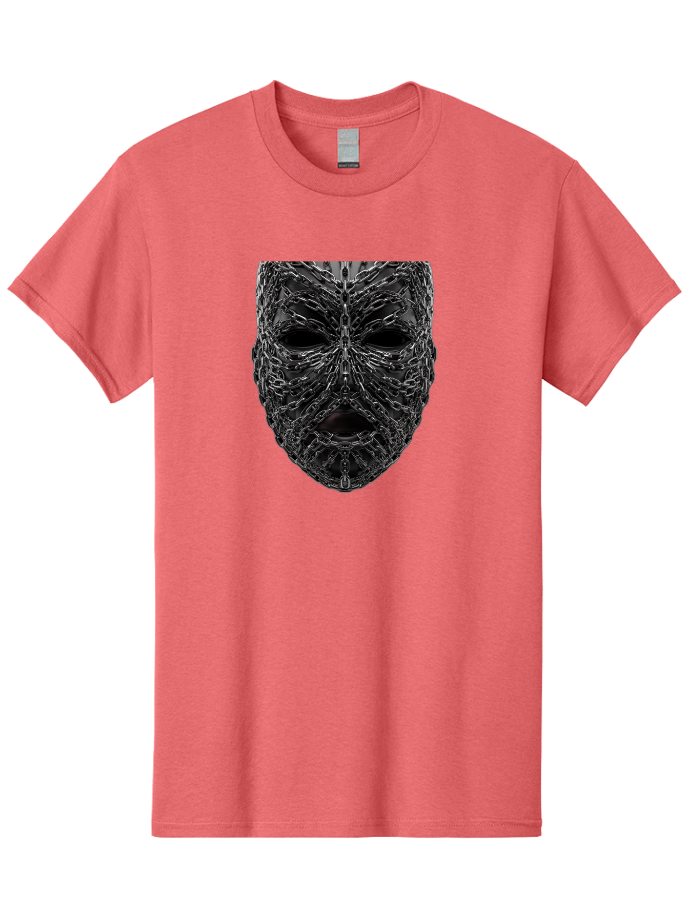 Metal-Chain-Mask Men'S Graphic Tee, 100% Cotton, Comfortable Casual Summer Wear, Machine Washable, Black Mask With Chains, Metal Chains Wrapped Around Face, Eerie Atmosphere, Dark Art, Gothic Style, Industrial Design, Chains, Mask, Bad316