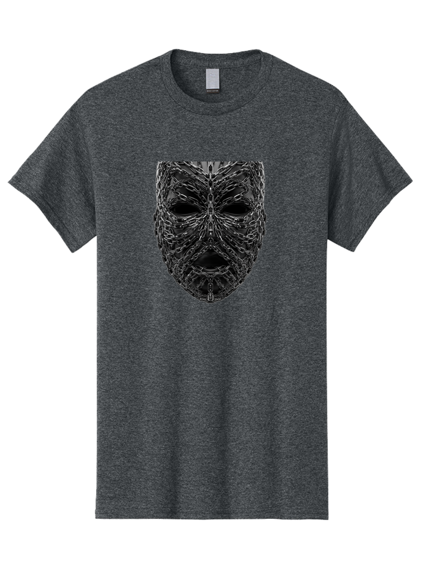 Metal-Chain-Mask Men'S Graphic Tee, 100% Cotton, Comfortable Casual Summer Wear, Machine Washable, Black Mask With Chains, Metal Chains Wrapped Around Face, Eerie Atmosphere, Dark Art, Gothic Style, Industrial Design, Chains, Mask, Bad316
