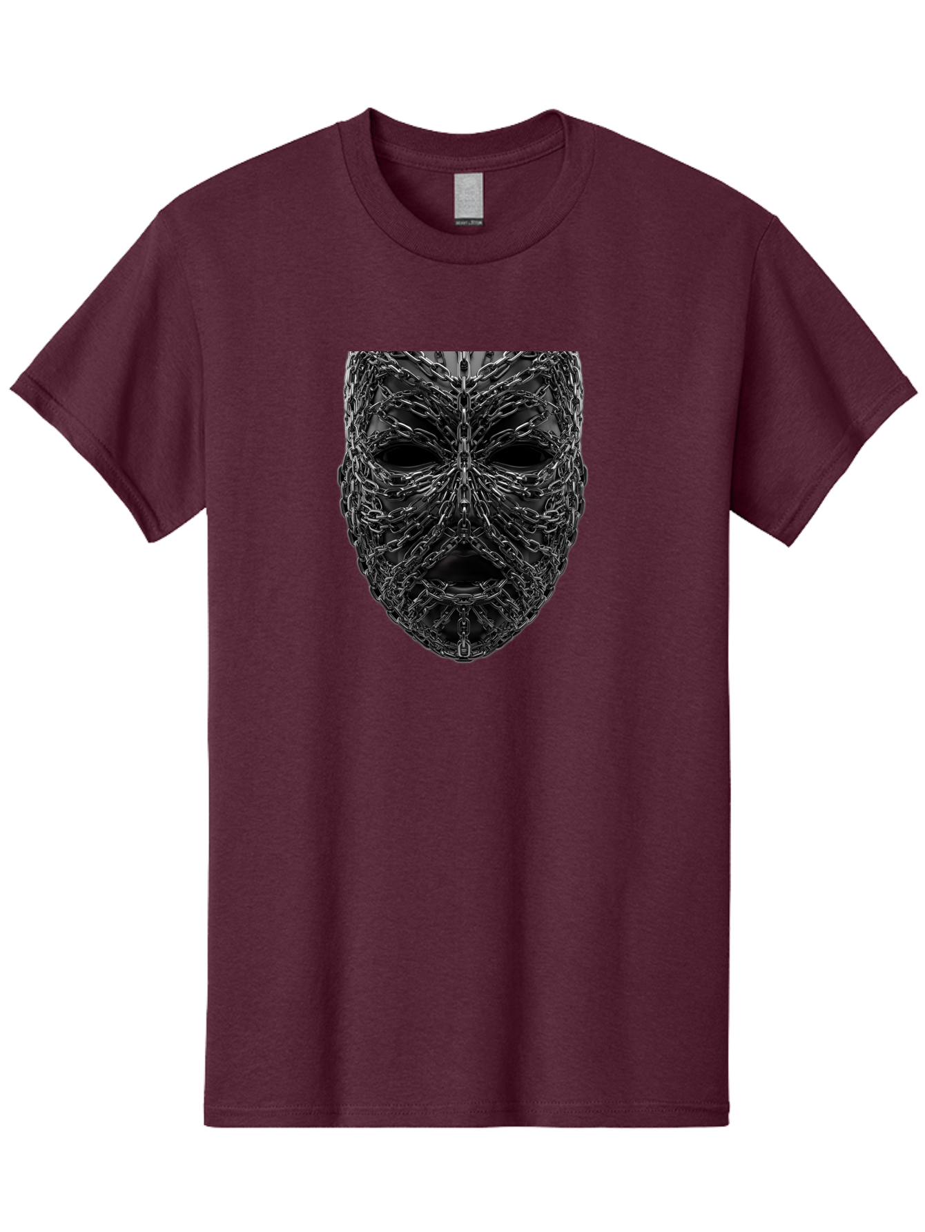 Metal-Chain-Mask Men'S Graphic Tee, 100% Cotton, Comfortable Casual Summer Wear, Machine Washable, Black Mask With Chains, Metal Chains Wrapped Around Face, Eerie Atmosphere, Dark Art, Gothic Style, Industrial Design, Chains, Mask, Bad316
