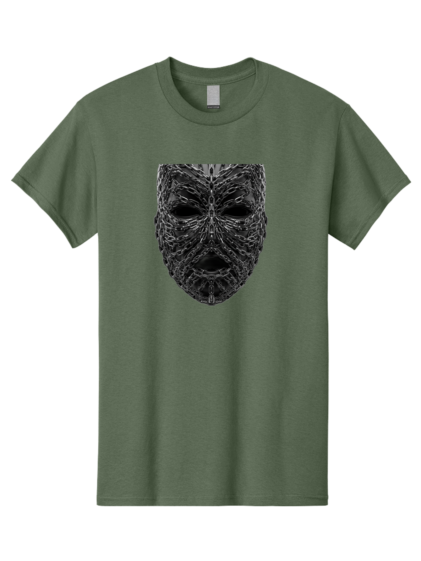 Metal-Chain-Mask Men'S Graphic Tee, 100% Cotton, Comfortable Casual Summer Wear, Machine Washable, Black Mask With Chains, Metal Chains Wrapped Around Face, Eerie Atmosphere, Dark Art, Gothic Style, Industrial Design, Chains, Mask, Bad316