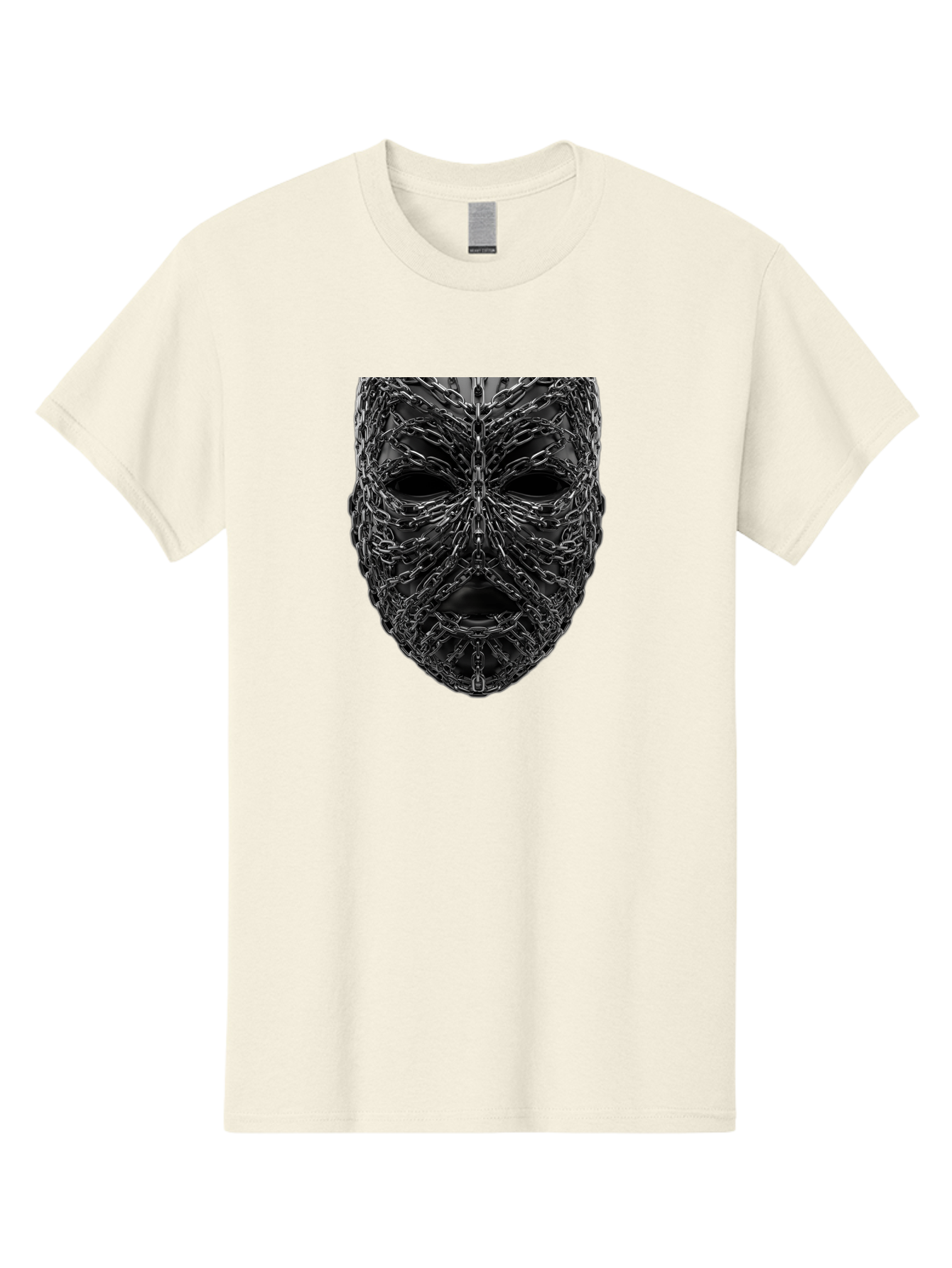 Metal-Chain-Mask Men'S Graphic Tee, 100% Cotton, Comfortable Casual Summer Wear, Machine Washable, Black Mask With Chains, Metal Chains Wrapped Around Face, Eerie Atmosphere, Dark Art, Gothic Style, Industrial Design, Chains, Mask, Bad316