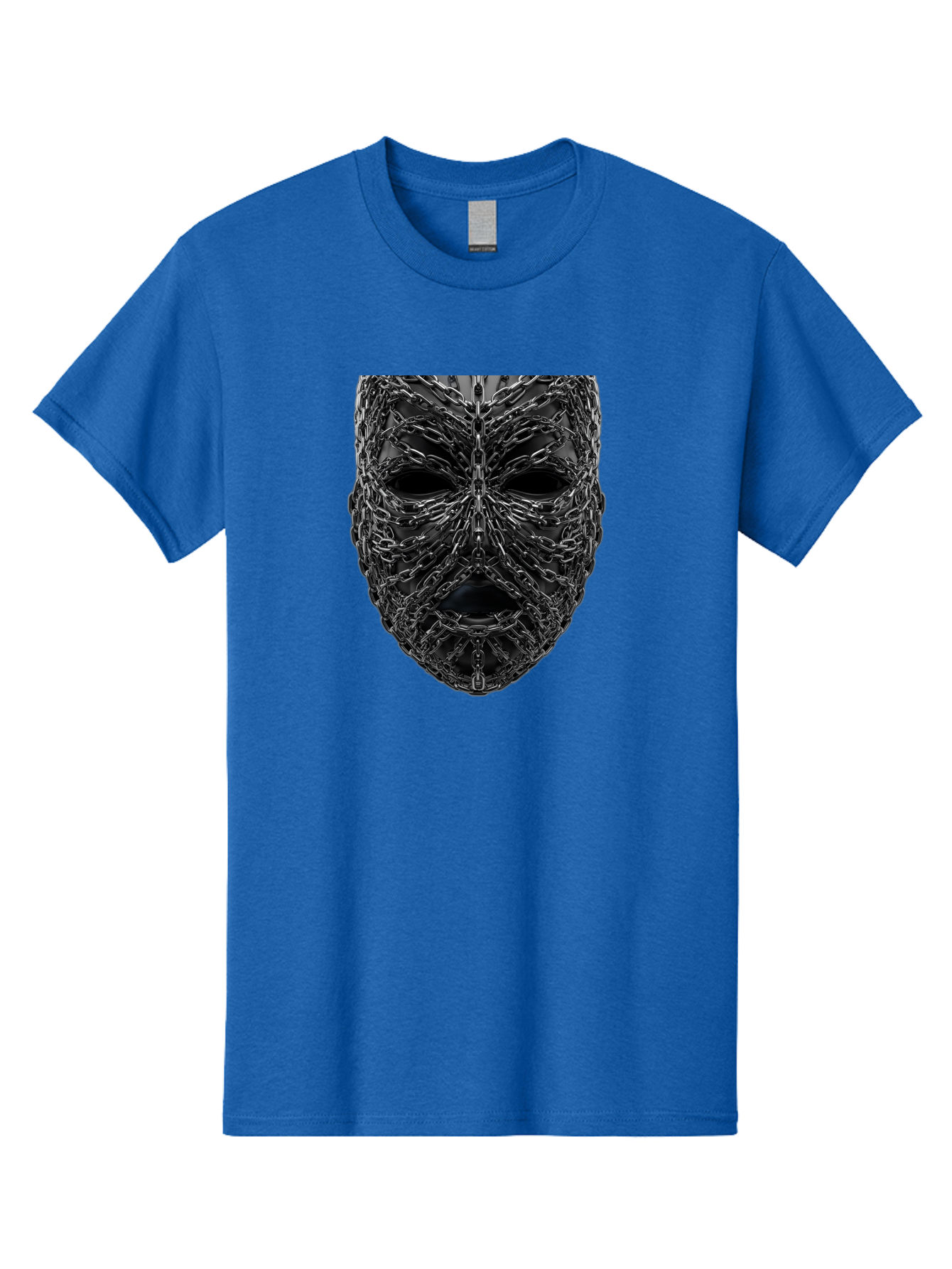 Metal-Chain-Mask Men'S Graphic Tee, 100% Cotton, Comfortable Casual Summer Wear, Machine Washable, Black Mask With Chains, Metal Chains Wrapped Around Face, Eerie Atmosphere, Dark Art, Gothic Style, Industrial Design, Chains, Mask, Bad316