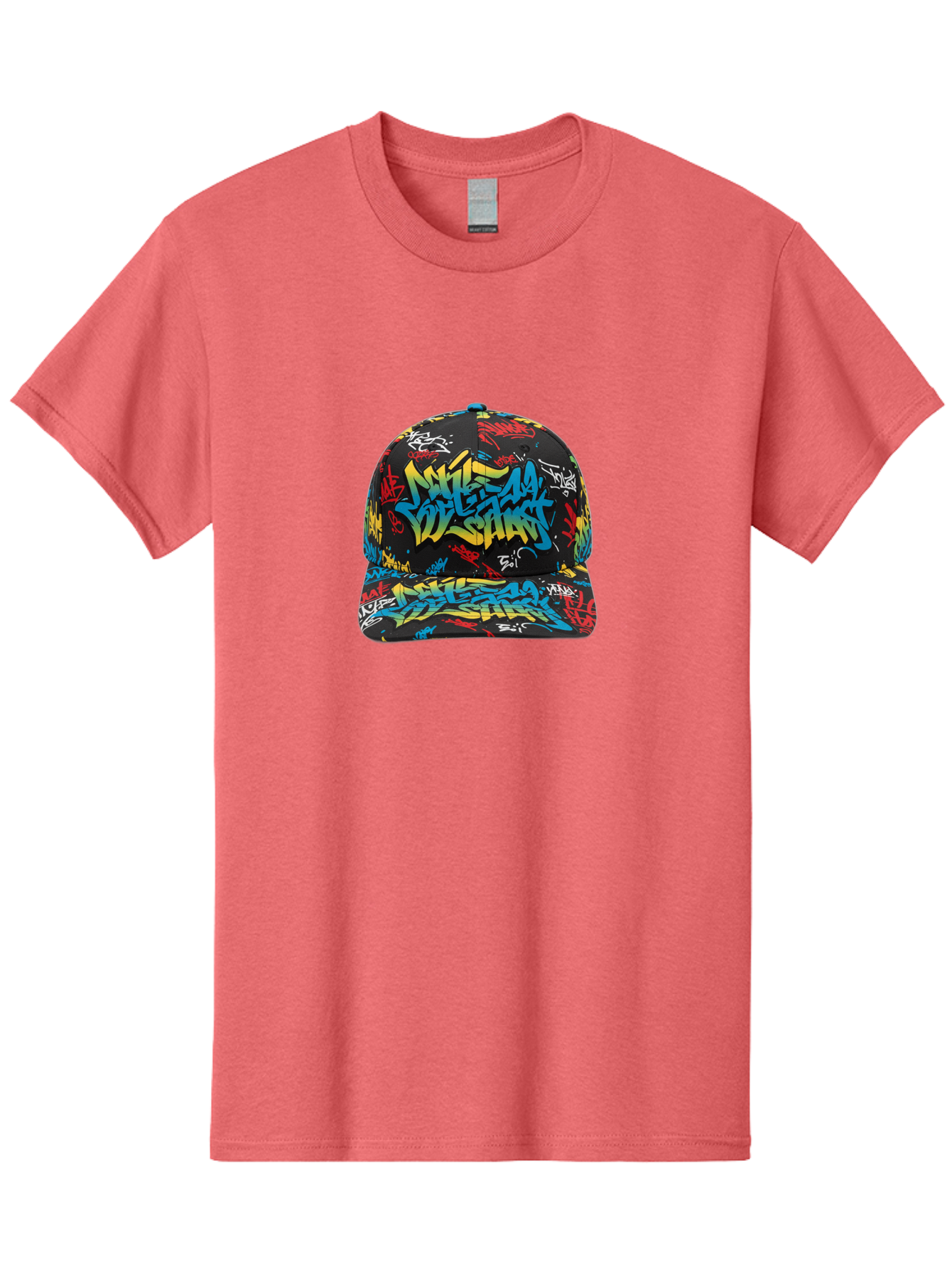 Mike-D-S-Graffiti-Cap Men'S Graphic Tee, 100% Cotton, Comfortable Casual Summer Wear, Machine Washable, Baseball Cap, Graffiti Style, Streetwear Fashion, Urban Clothing, Bold Designs, Vibrant Colors, Stylish Accessories, Casual Wear, Bad318