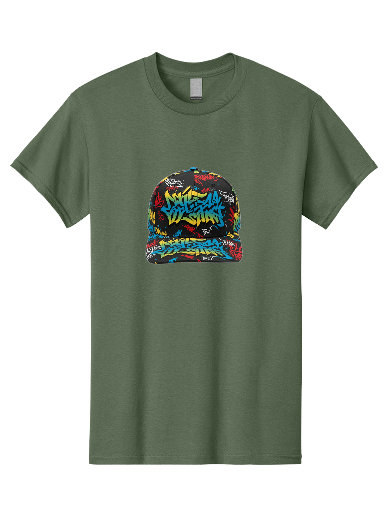 Mike-D-S-Graffiti-Cap Men'S Graphic Tee, 100% Cotton, Comfortable Casual Summer Wear, Machine Washable, Baseball Cap, Graffiti Style, Streetwear Fashion, Urban Clothing, Bold Designs, Vibrant Colors, Stylish Accessories, Casual Wear, Bad318