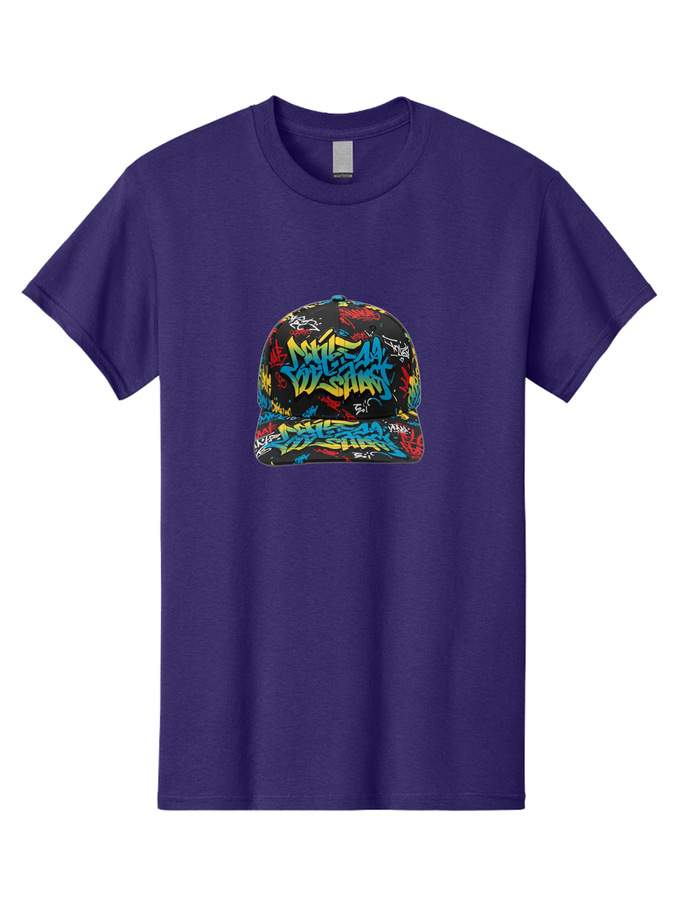 Mike-D-S-Graffiti-Cap Men'S Graphic Tee, 100% Cotton, Comfortable Casual Summer Wear, Machine Washable, Baseball Cap, Graffiti Style, Streetwear Fashion, Urban Clothing, Bold Designs, Vibrant Colors, Stylish Accessories, Casual Wear, Bad318