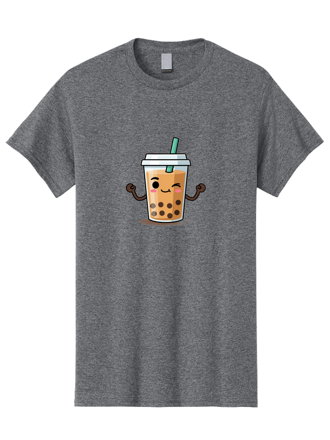 Milk-Tea-2 Men'S Graphic Tee, 100% Cotton, Comfortable Casual Summer Wear, Machine Washable, Cartoon Boba Tea, Milk Tea With Boba, Adorable Drink, Flexing Boba Tea, Cute Beverage, Kawaii Boba, Smiling Drink, Bubble Tea Character, Bad320