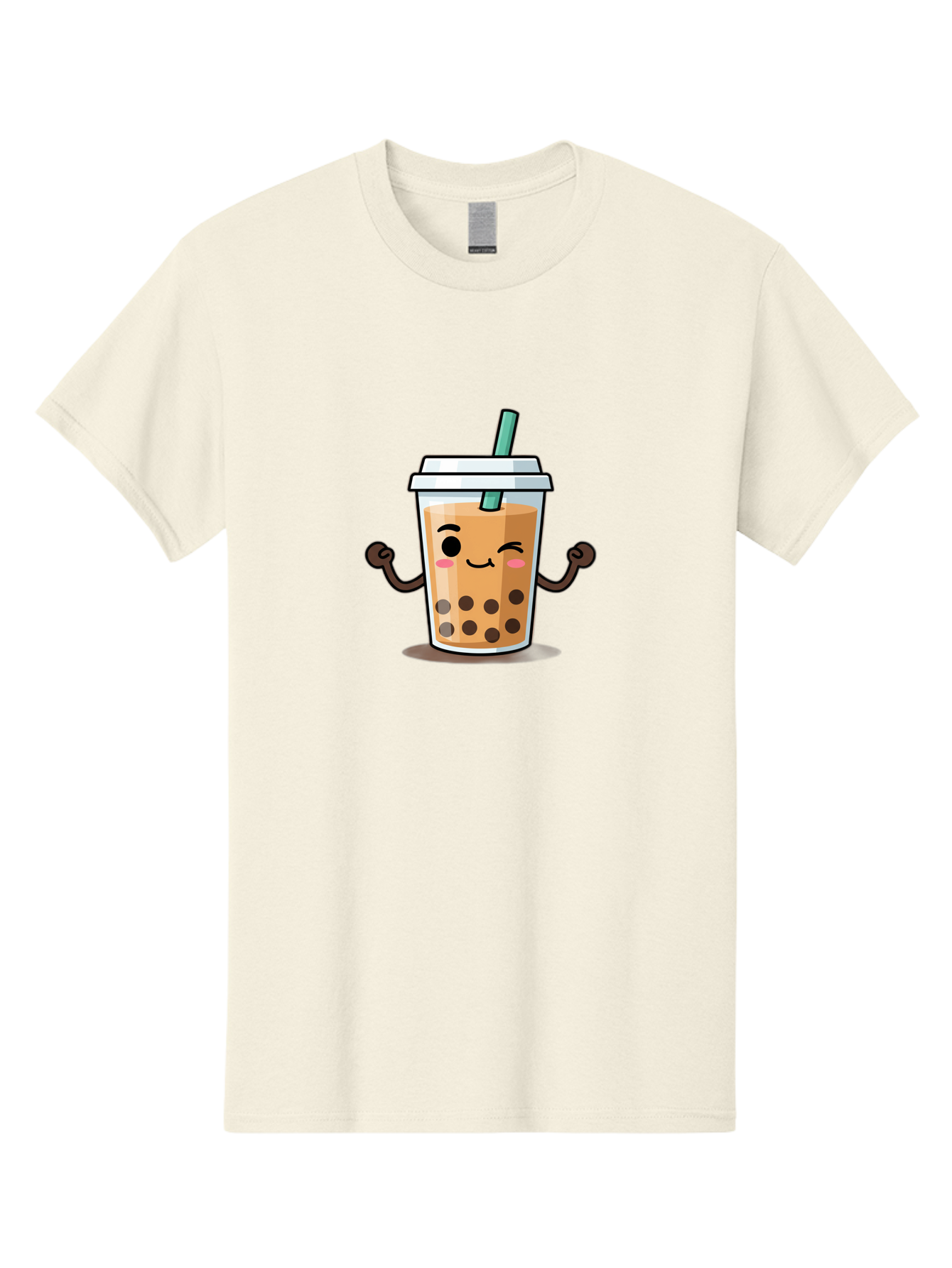 Milk-Tea-2 Men'S Graphic Tee, 100% Cotton, Comfortable Casual Summer Wear, Machine Washable, Cartoon Boba Tea, Milk Tea With Boba, Adorable Drink, Flexing Boba Tea, Cute Beverage, Kawaii Boba, Smiling Drink, Bubble Tea Character, Bad320