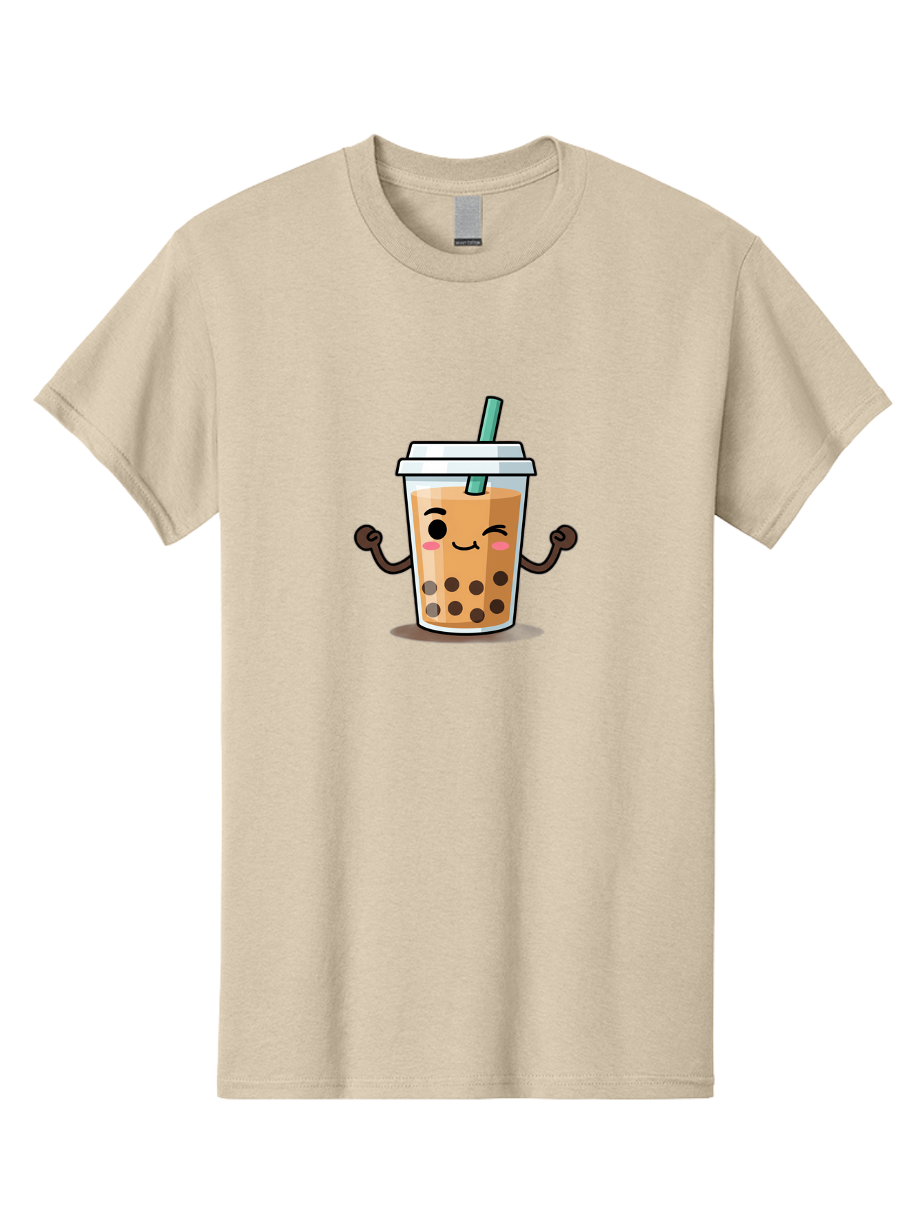 Milk-Tea-2 Men'S Graphic Tee, 100% Cotton, Comfortable Casual Summer Wear, Machine Washable, Cartoon Boba Tea, Milk Tea With Boba, Adorable Drink, Flexing Boba Tea, Cute Beverage, Kawaii Boba, Smiling Drink, Bubble Tea Character, Bad320