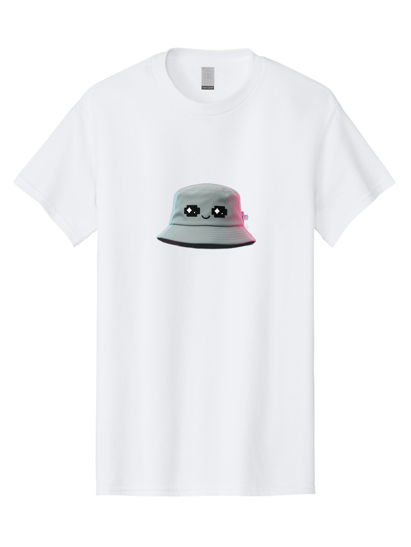 Minecraft-Hat Men'S Graphic Tee, 100% Cotton, Comfortable Casual Summer Wear, Machine Washable, White Bucket Hat, Pixel Art Eyes, Smiling Face, Trendy Accessories, Casual Wear, Fashion Hats, Cartoon Character Bad322