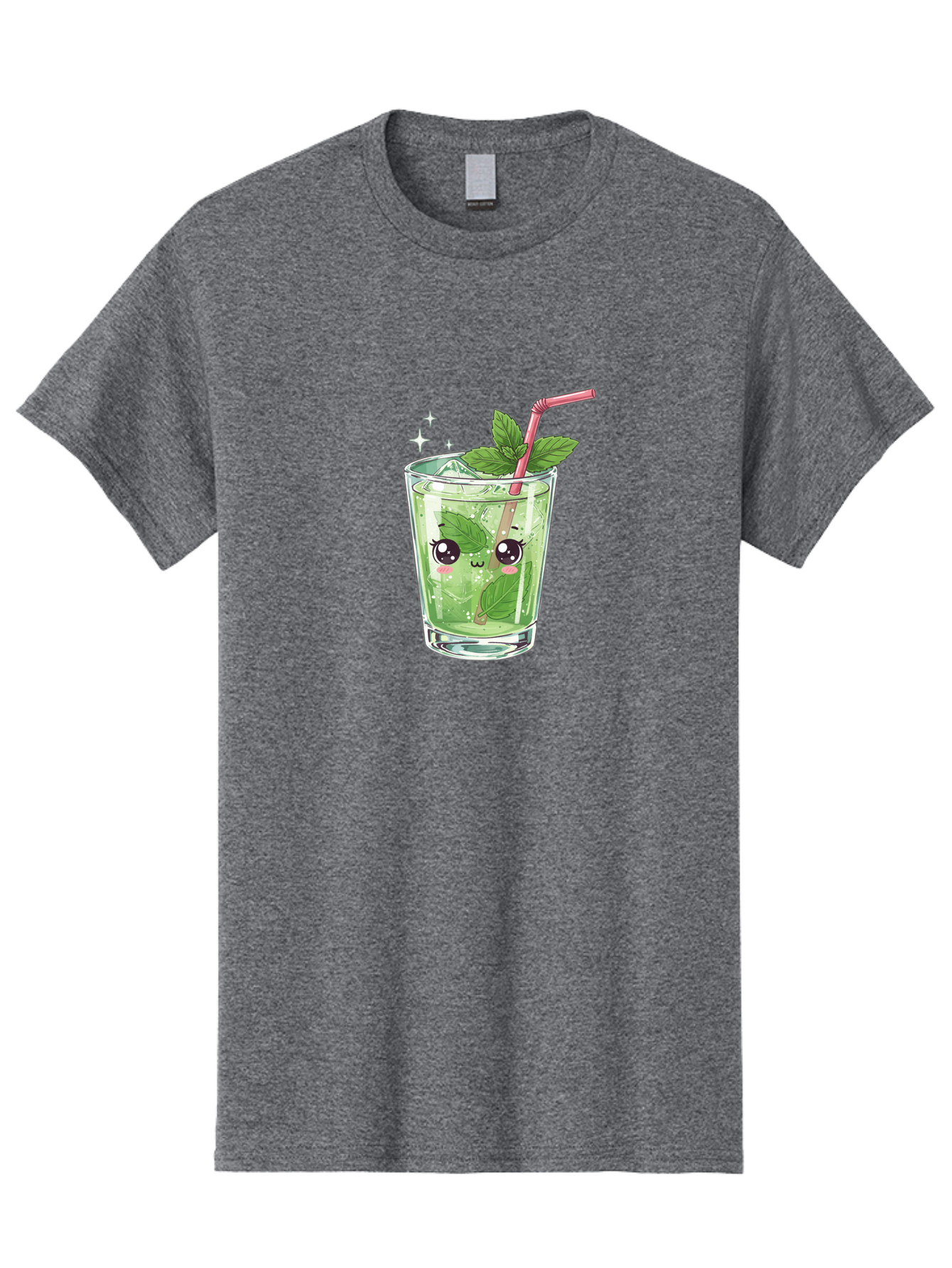 Mint-Drink Men'S Graphic Tee, 100% Cotton, Comfortable Casual Summer Wear, Machine Washable, Mojito Cocktail, Refreshing Drink, Summer Beverage, Mint Leaves, Cute Cartoon Character, Sparkle, Pink Straw, Cool Drink, Trendy Bad323