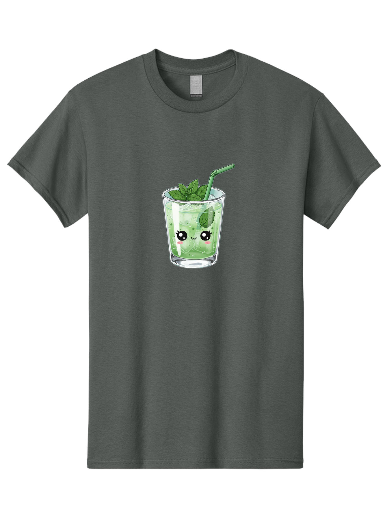 Minty-Drink-1 Men'S Graphic Tee, 100% Cotton, Comfortable Casual Summer Wear, Machine Washable, Refreshing Drink, Mint Leaves, Cute Cartoon Face, Green Straw, Cool Beverage, Iced Drink, Mojito, Summer Refreshment, Fun Illustration, Bad326
