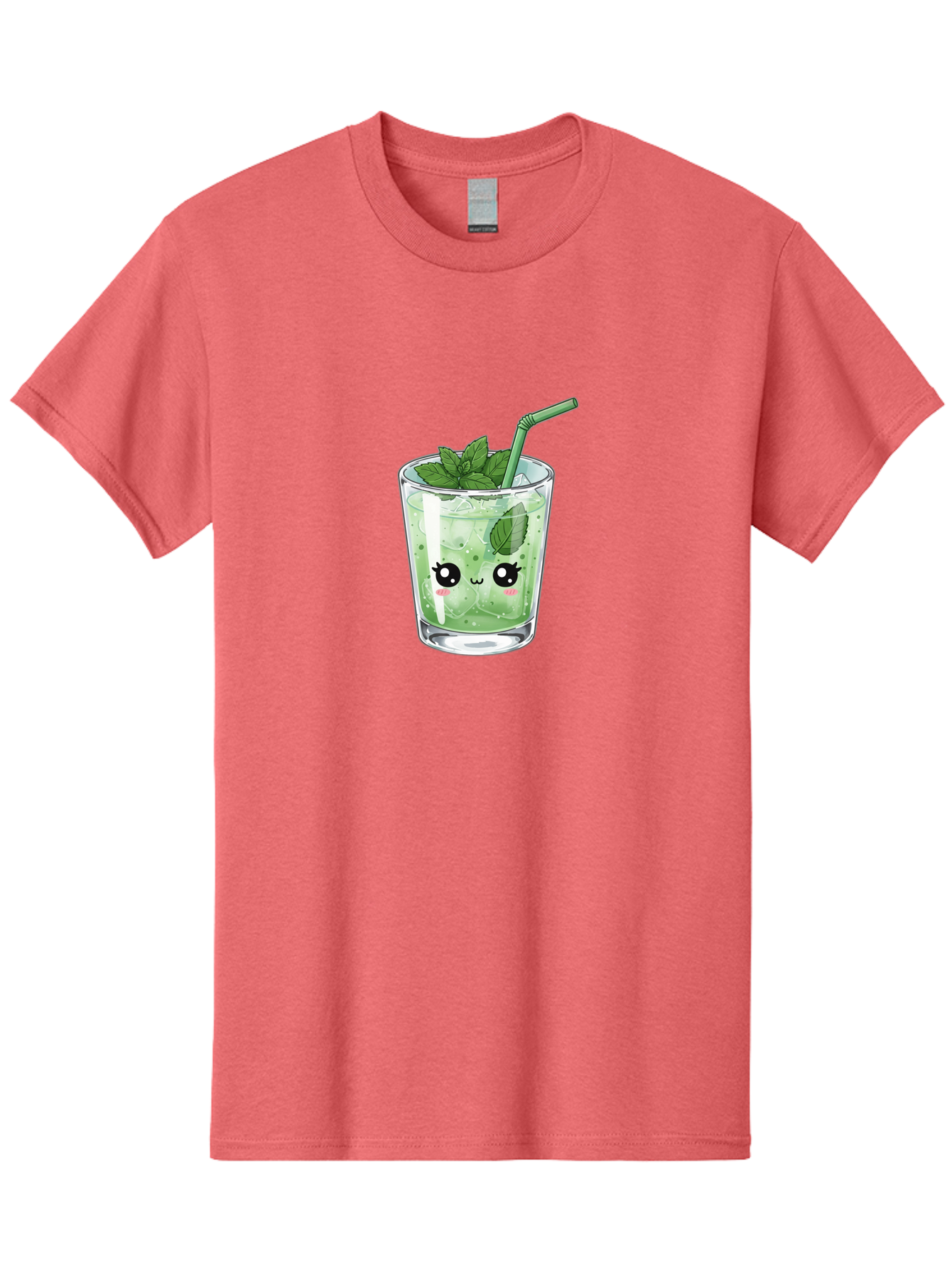 Minty-Drink-1 Men'S Graphic Tee, 100% Cotton, Comfortable Casual Summer Wear, Machine Washable, Refreshing Drink, Mint Leaves, Cute Cartoon Face, Green Straw, Cool Beverage, Iced Drink, Mojito, Summer Refreshment, Fun Illustration, Bad326