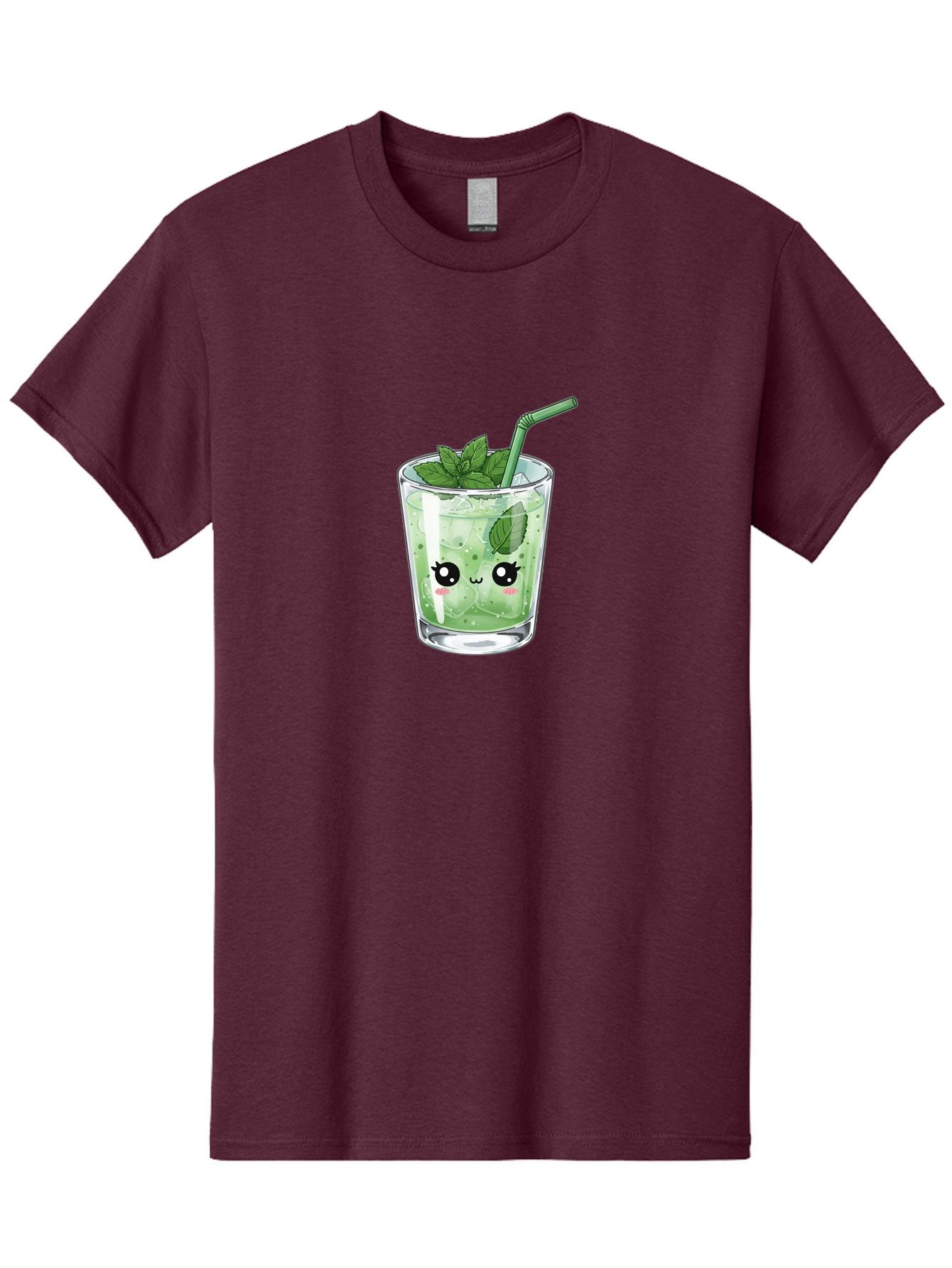 Minty-Drink-1 Men'S Graphic Tee, 100% Cotton, Comfortable Casual Summer Wear, Machine Washable, Refreshing Drink, Mint Leaves, Cute Cartoon Face, Green Straw, Cool Beverage, Iced Drink, Mojito, Summer Refreshment, Fun Illustration, Bad326