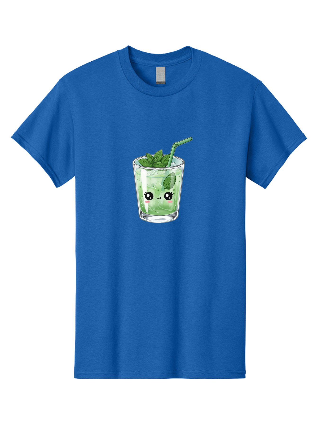 Minty-Drink-1 Men'S Graphic Tee, 100% Cotton, Comfortable Casual Summer Wear, Machine Washable, Refreshing Drink, Mint Leaves, Cute Cartoon Face, Green Straw, Cool Beverage, Iced Drink, Mojito, Summer Refreshment, Fun Illustration, Bad326