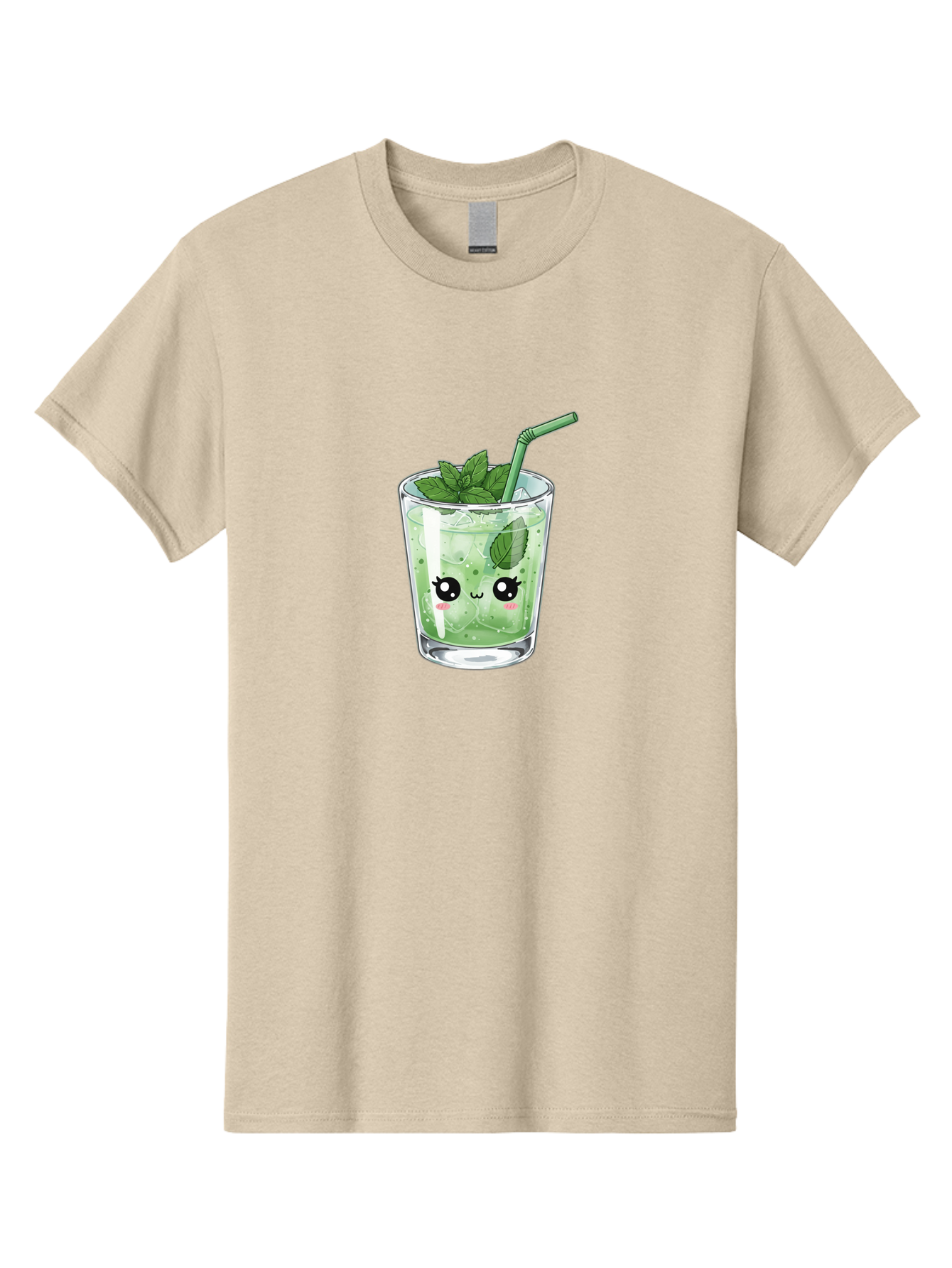 Minty-Drink-1 Men'S Graphic Tee, 100% Cotton, Comfortable Casual Summer Wear, Machine Washable, Refreshing Drink, Mint Leaves, Cute Cartoon Face, Green Straw, Cool Beverage, Iced Drink, Mojito, Summer Refreshment, Fun Illustration, Bad326