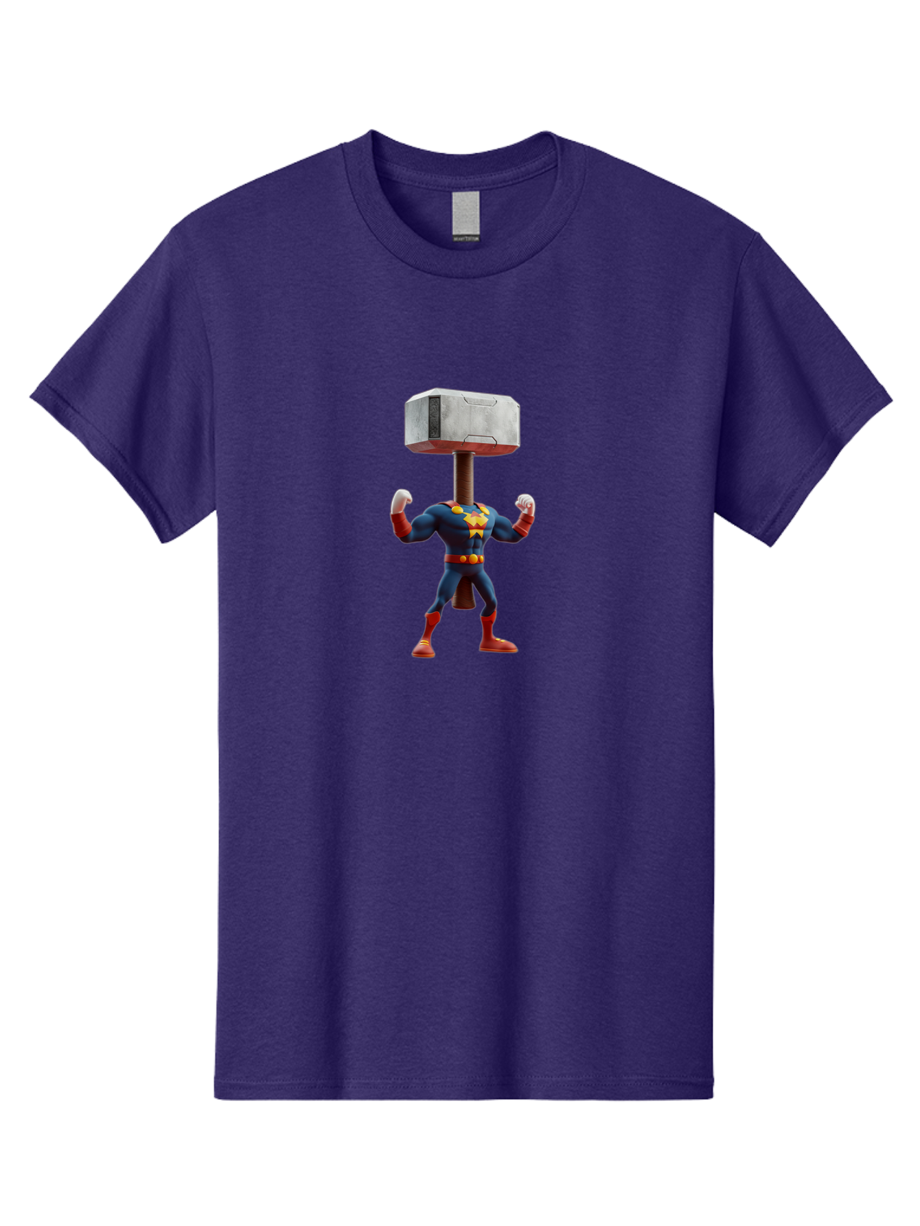 Mjolnir-Thor Men'S Graphic Tee, 100% Cotton, Comfortable Casual Summer Wear, Machine Washable, Thor Flexing Muscles, Superhero Pose, Blue And Red Costume, Yellow Belt And Emblem, Cartoon-Style, Strong And Powerful, Humorous Illustration, Bad328