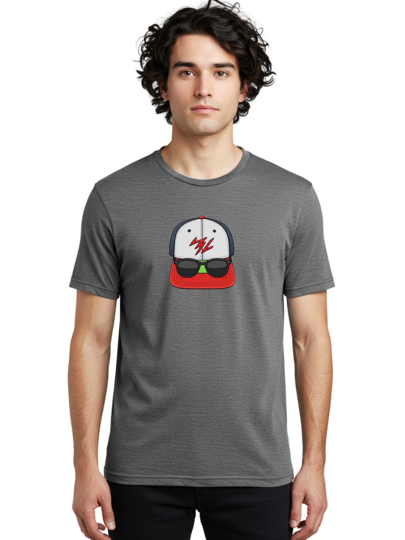 Mlb-Cap-Sunglasses Men'S Graphic Tee, 100% Cotton, Comfortable Casual Summer Wear, Machine Washable, Baseball Cap, Sunglasses, Red And White, Mlb Logo, Stylized Graphic, Sports Apparel, Fashion Accessory, Trendy Illustration, Logo Design, Bad329