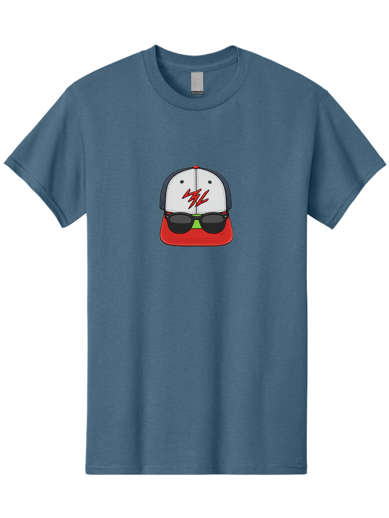 Mlb-Cap-Sunglasses Men'S Graphic Tee, 100% Cotton, Comfortable Casual Summer Wear, Machine Washable, Baseball Cap, Sunglasses, Red And White, Mlb Logo, Stylized Graphic, Sports Apparel, Fashion Accessory, Trendy Illustration, Logo Design, Bad329
